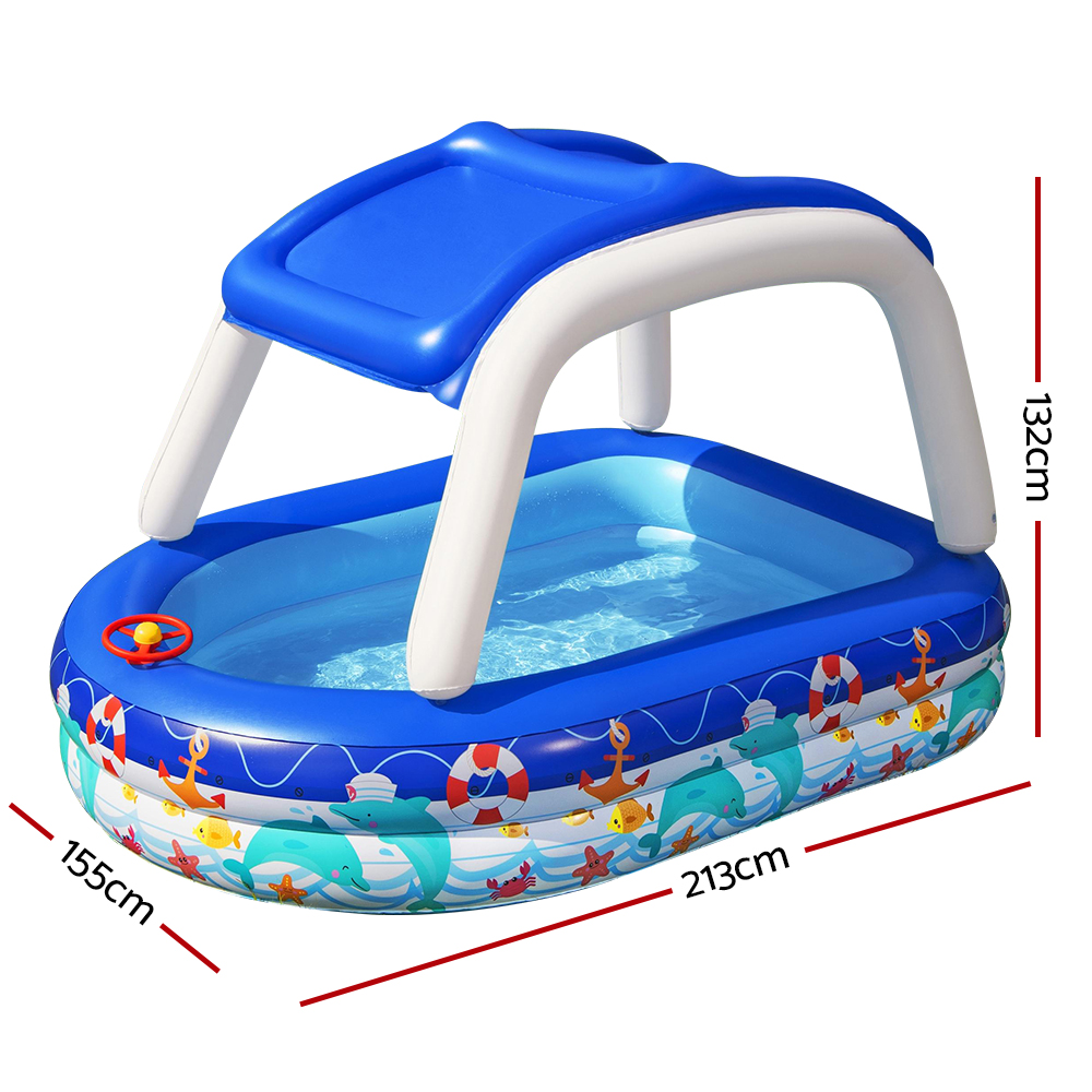 Bestway Kids Pool 213x155x132cm Inflatable Swimming w/ Canopy Play Pools 282L - Image 2