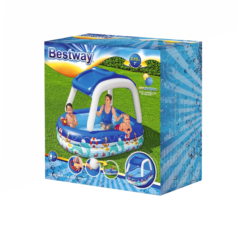 Bestway Kids Pool 213x155x132cm Inflatable Swimming w/ Canopy Play Pools 282L - Image 5