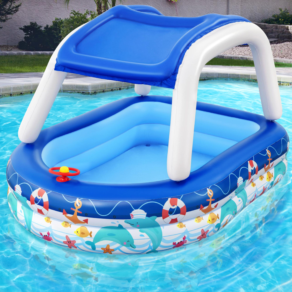 Bestway Kids Pool 213x155x132cm Inflatable Swimming w/ Canopy Play Pools 282L - Image 8