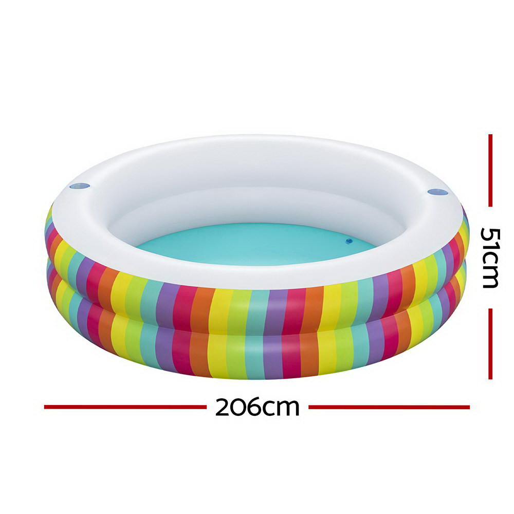Bestway Kids Inflatable Round Pool Above Ground Cup Holder Rainbow 206x206x51cm - Image 2