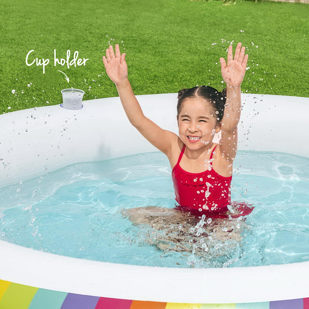 Bestway Kids Inflatable Round Pool Above Ground Cup Holder Rainbow 206x206x51cm - Image 5