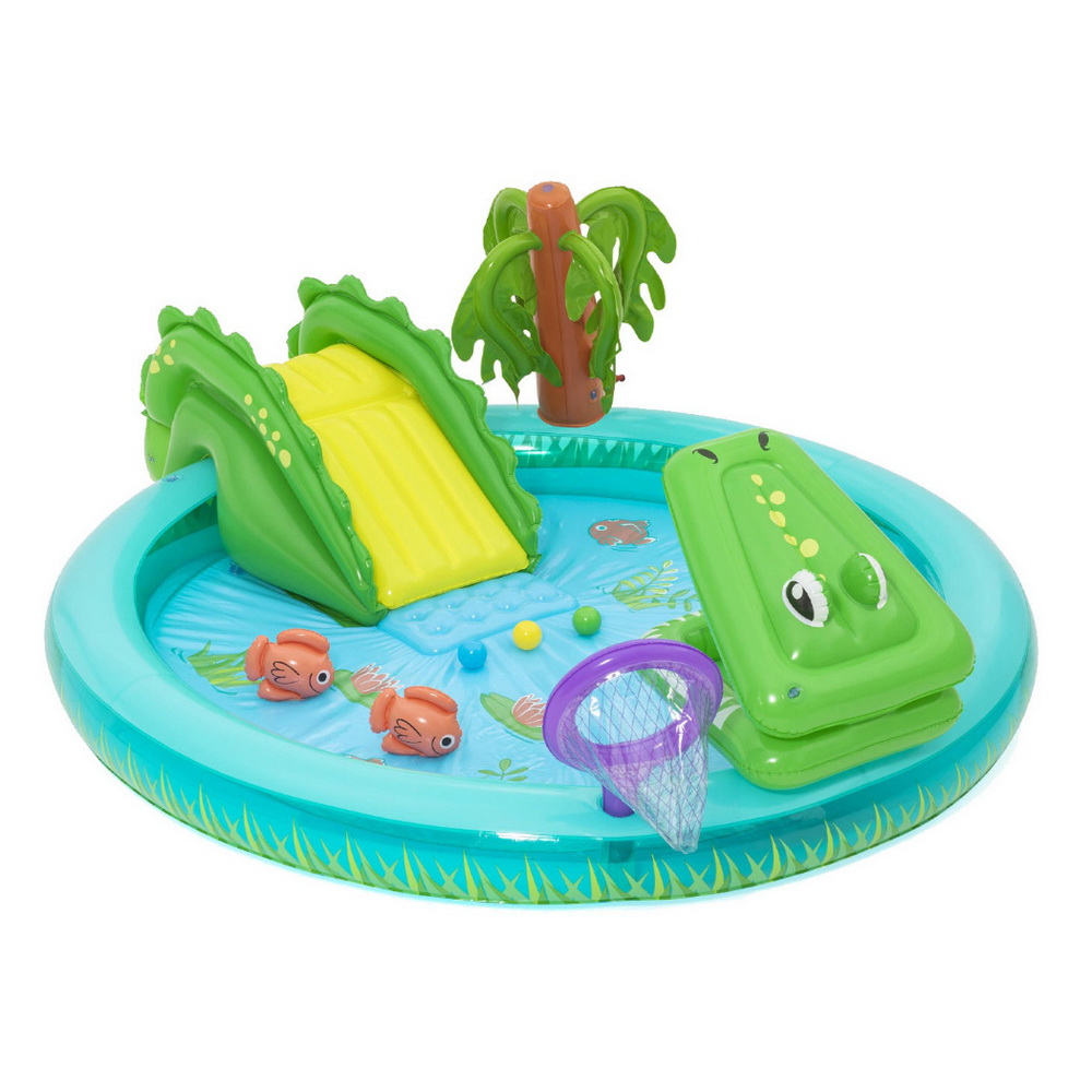 Bestway Kids Inflatable Splash Play Pool with Slide Ball Crocodile Fishing Net - Image 1