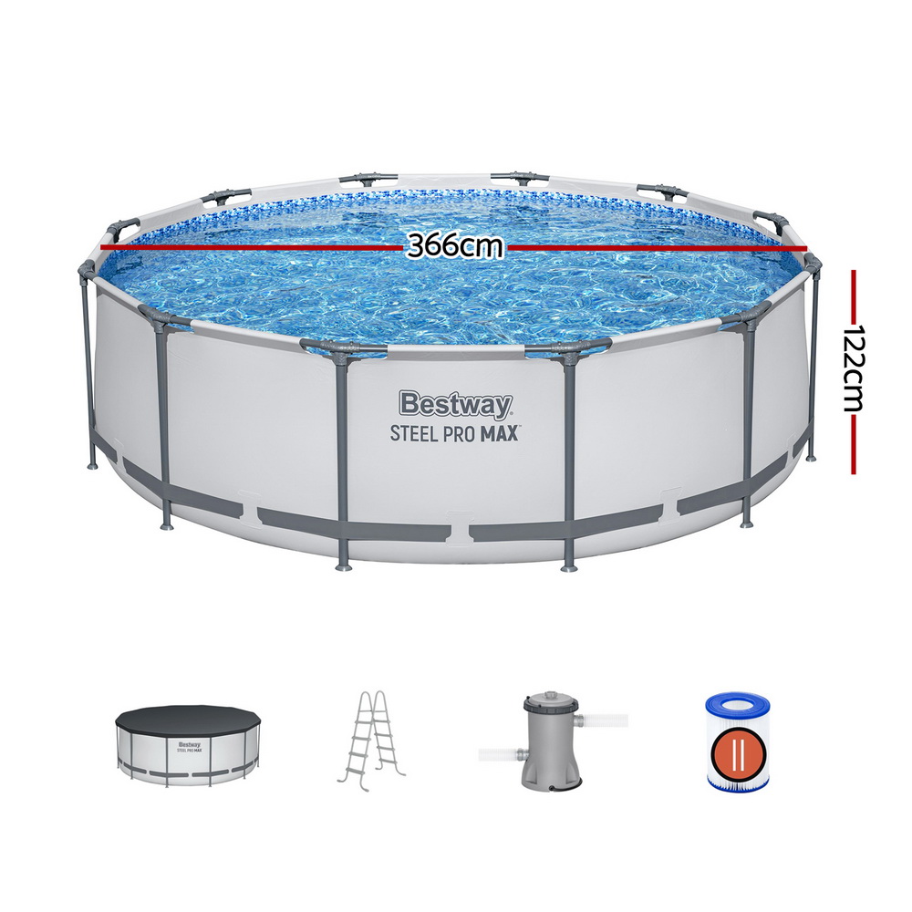 Bestway 366cm Swimming Pool Above Ground Pools Round Filter Pump Cover Ladder - Image 2