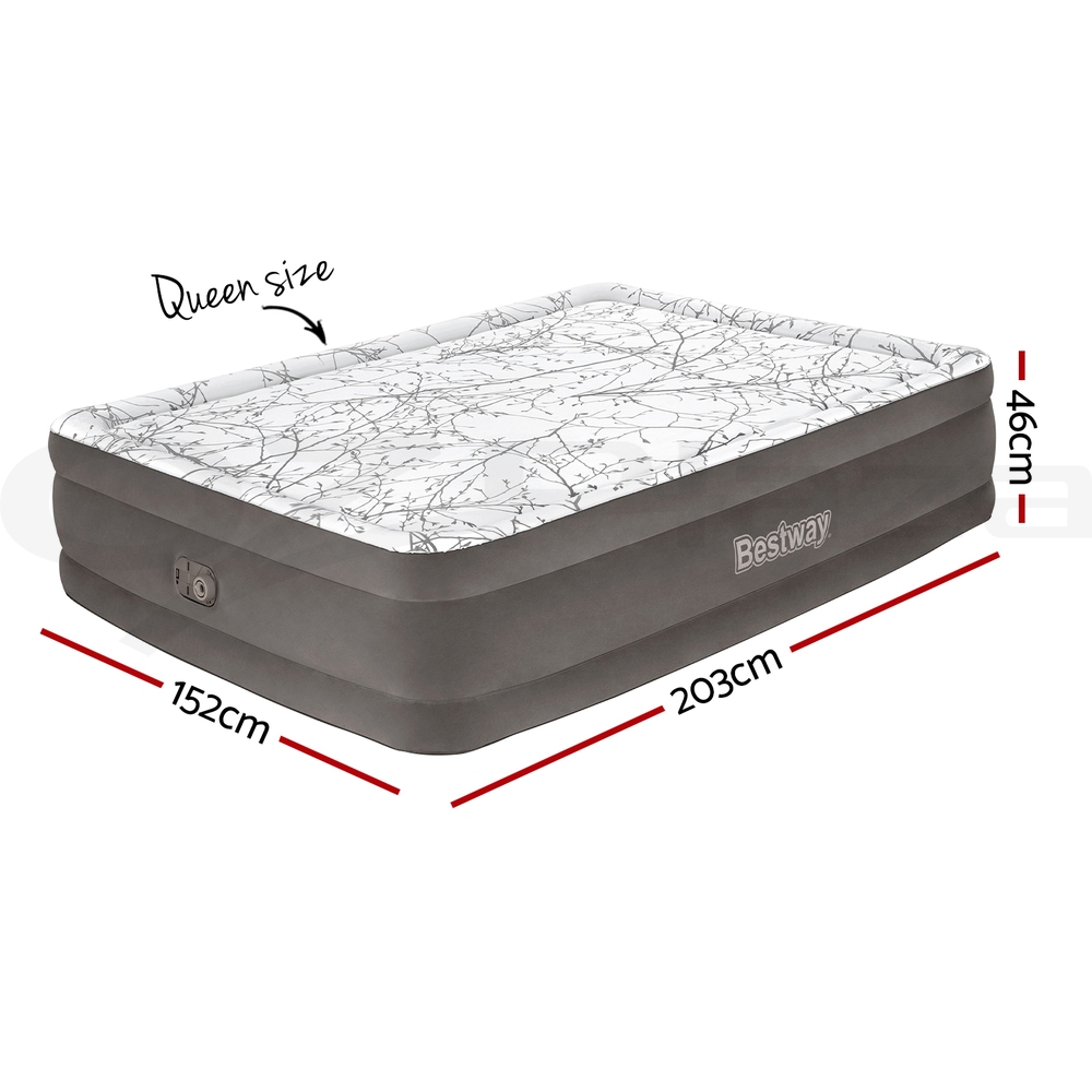 Bestway Air Mattress Queen Inflatable Bed 46cm Airbed Decorated Surface Grey - Image 2