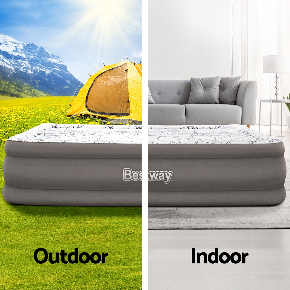 Bestway Air Mattress Queen Inflatable Bed 46cm Airbed Decorated Surface Grey - Image 4