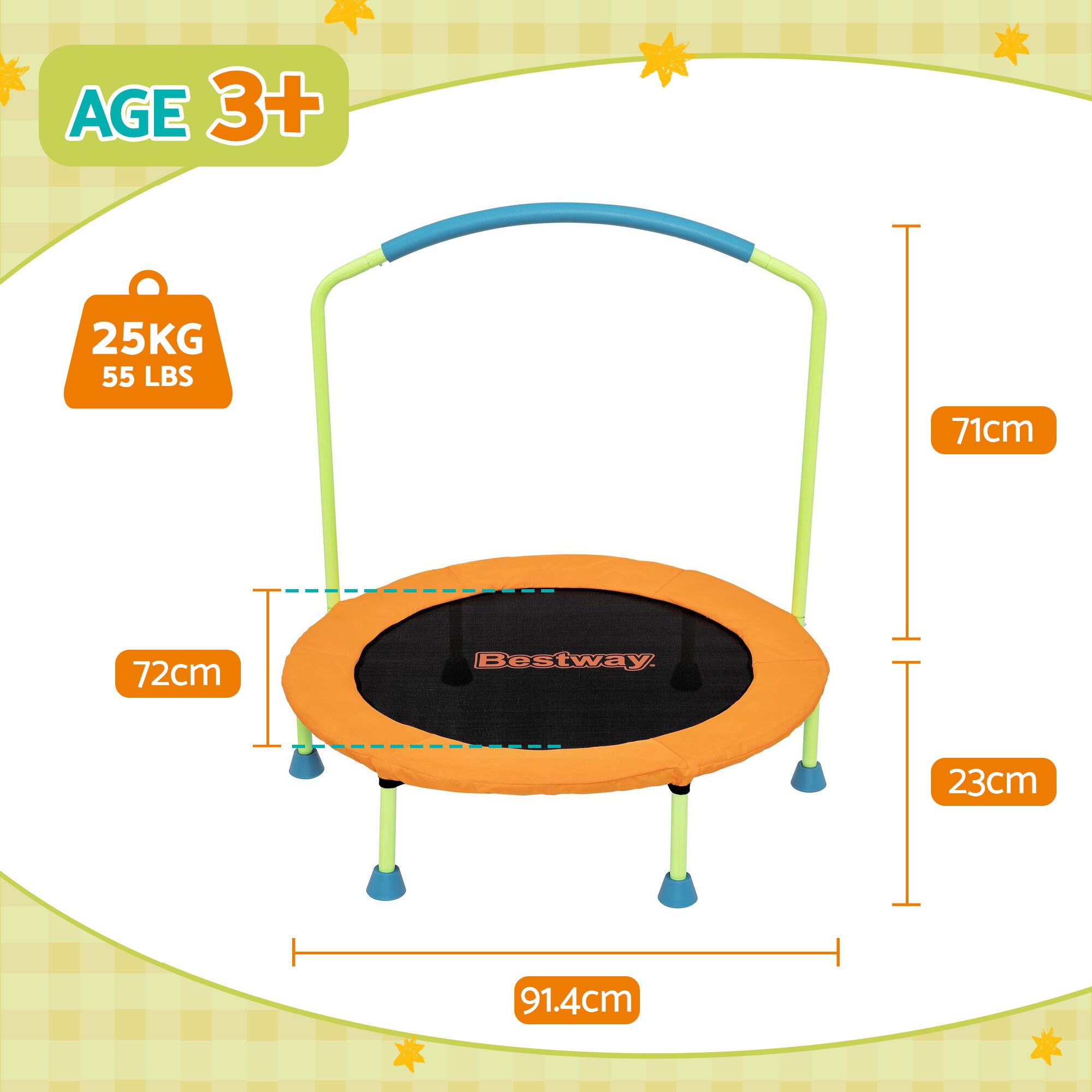 Bestway 36inch Kids Trampoline Foldable Rebounder Fitness for Ages 3+ Orange - Image 2