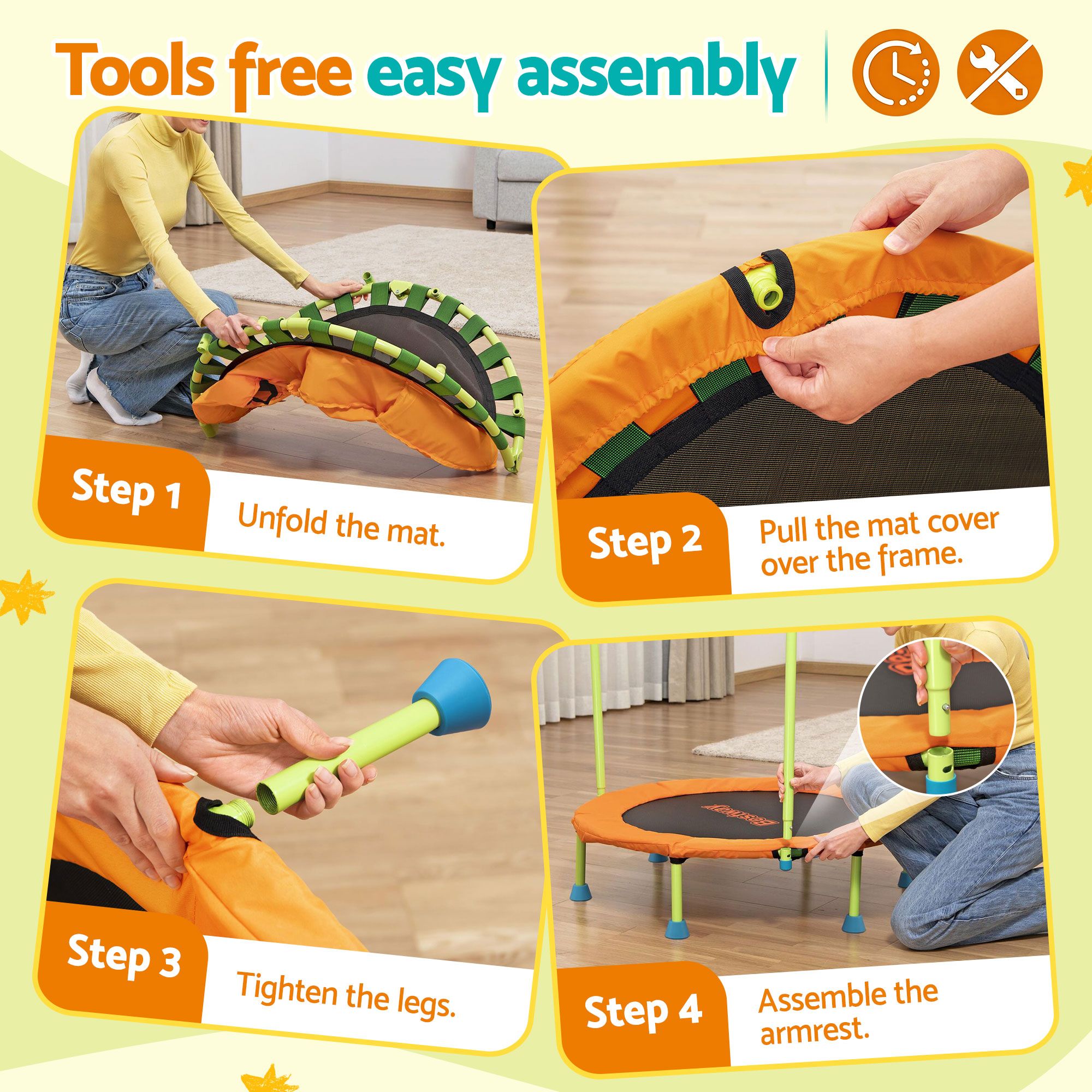 Bestway 36inch Kids Trampoline Foldable Rebounder Fitness for Ages 3+ Orange - Image 6