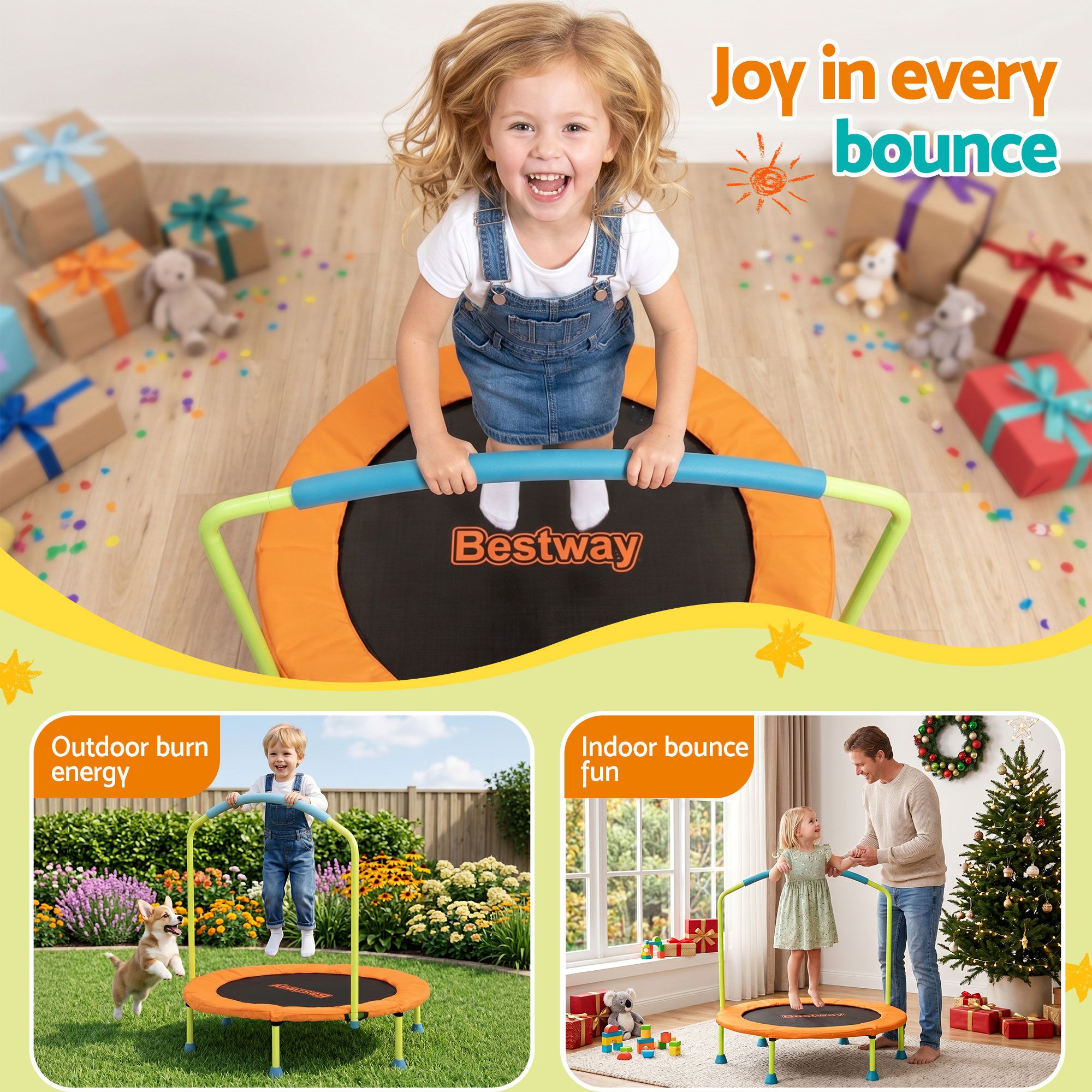Bestway 36inch Kids Trampoline Foldable Rebounder Fitness for Ages 3+ Orange - Image 8