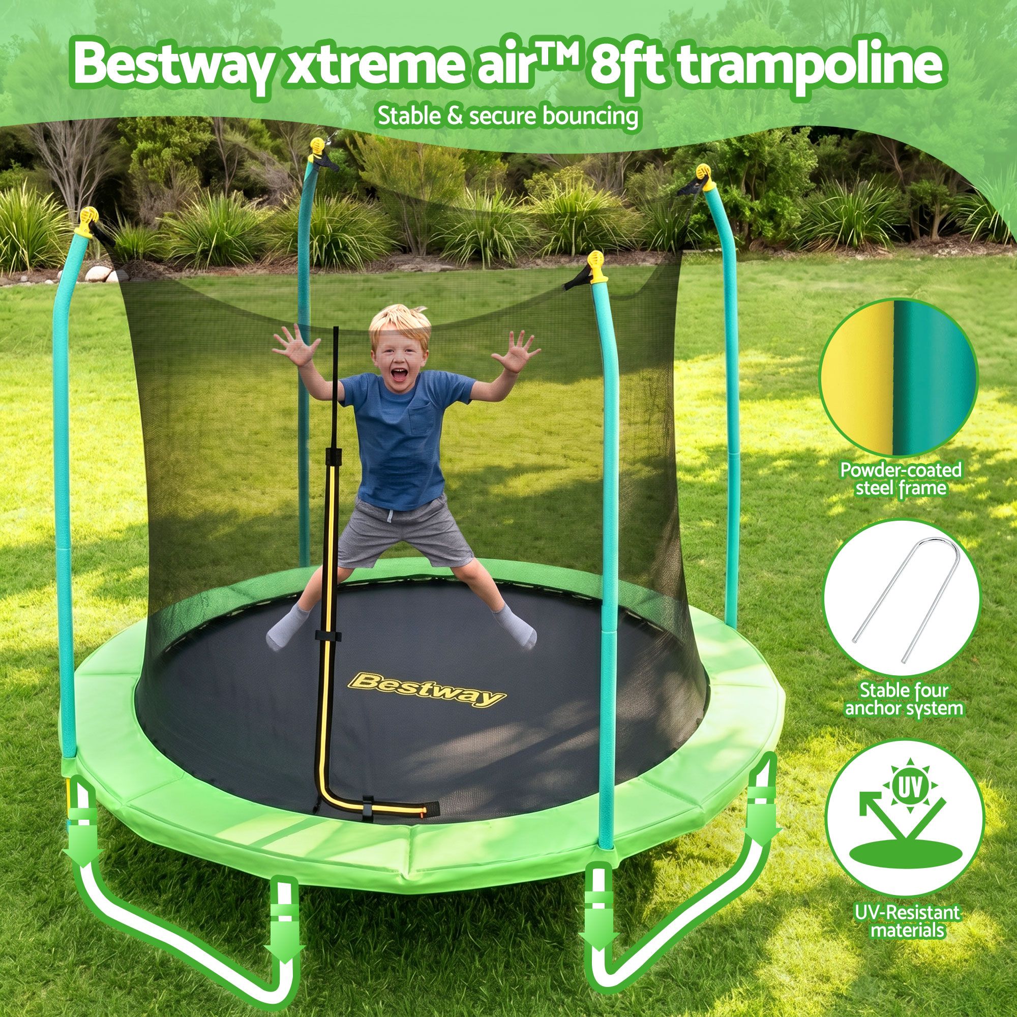 Bestway 8ft Trampoline Kids Rebounder Safety Net Enclosure Outdoor Fitness 2.44m for Ages 6+ - Image 4