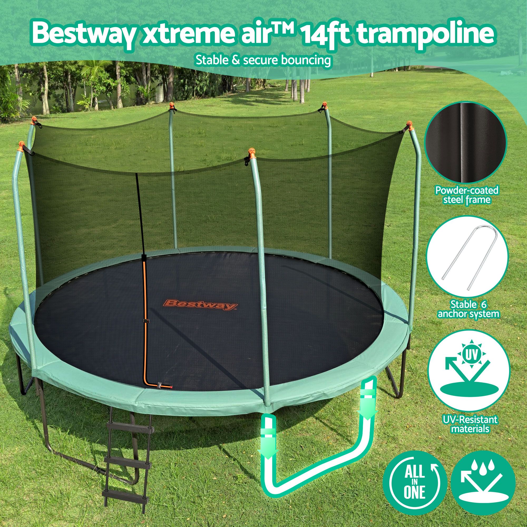 Bestway 14ft Trampoline Kids Rebounder Safety Net Enclosure Outdoor Fitness 4.27m for Ages 6+ - Image 4