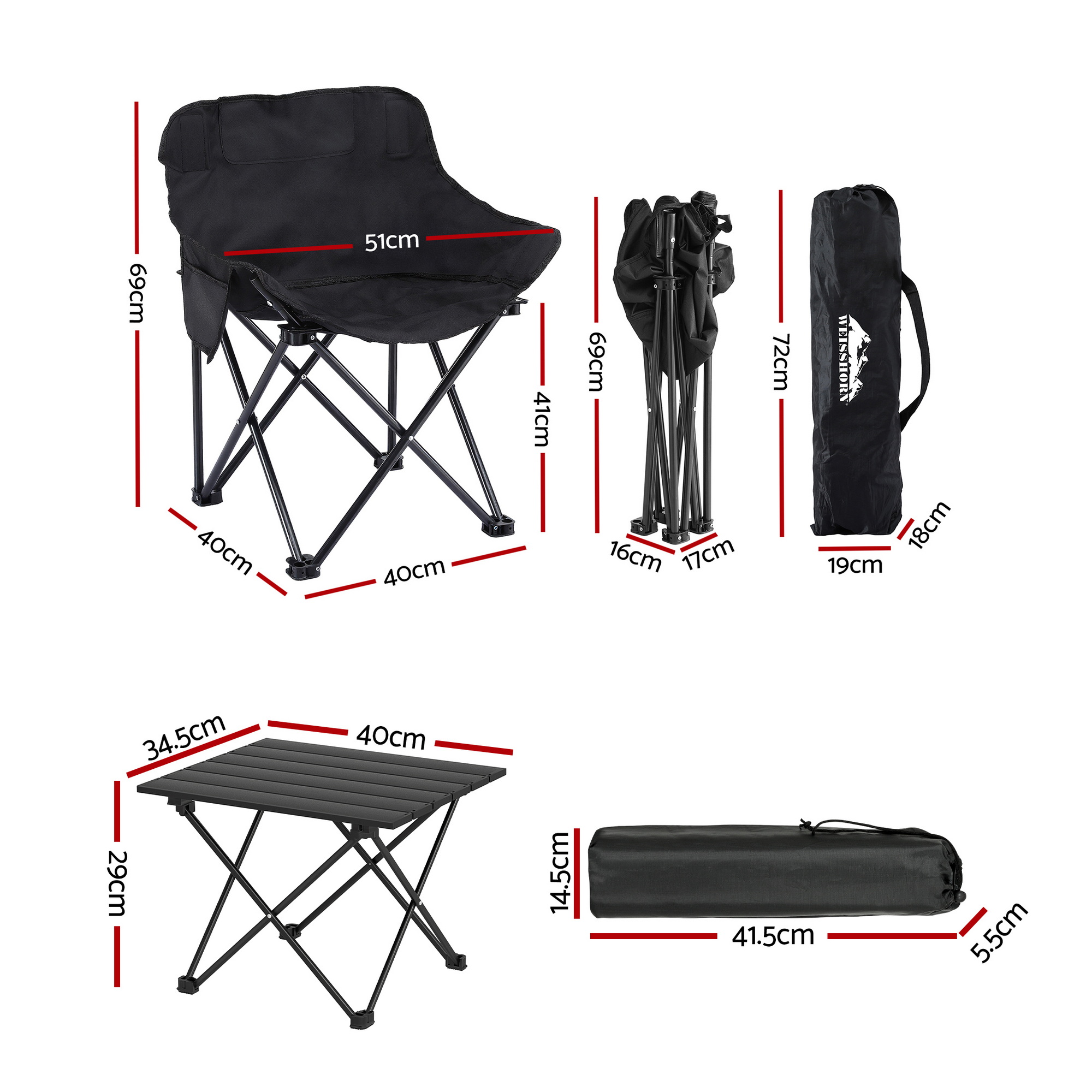 Weisshorn 3pc Camping Table Chair Set Outdoor Folding Aluminium Portable Picnic - Image 2