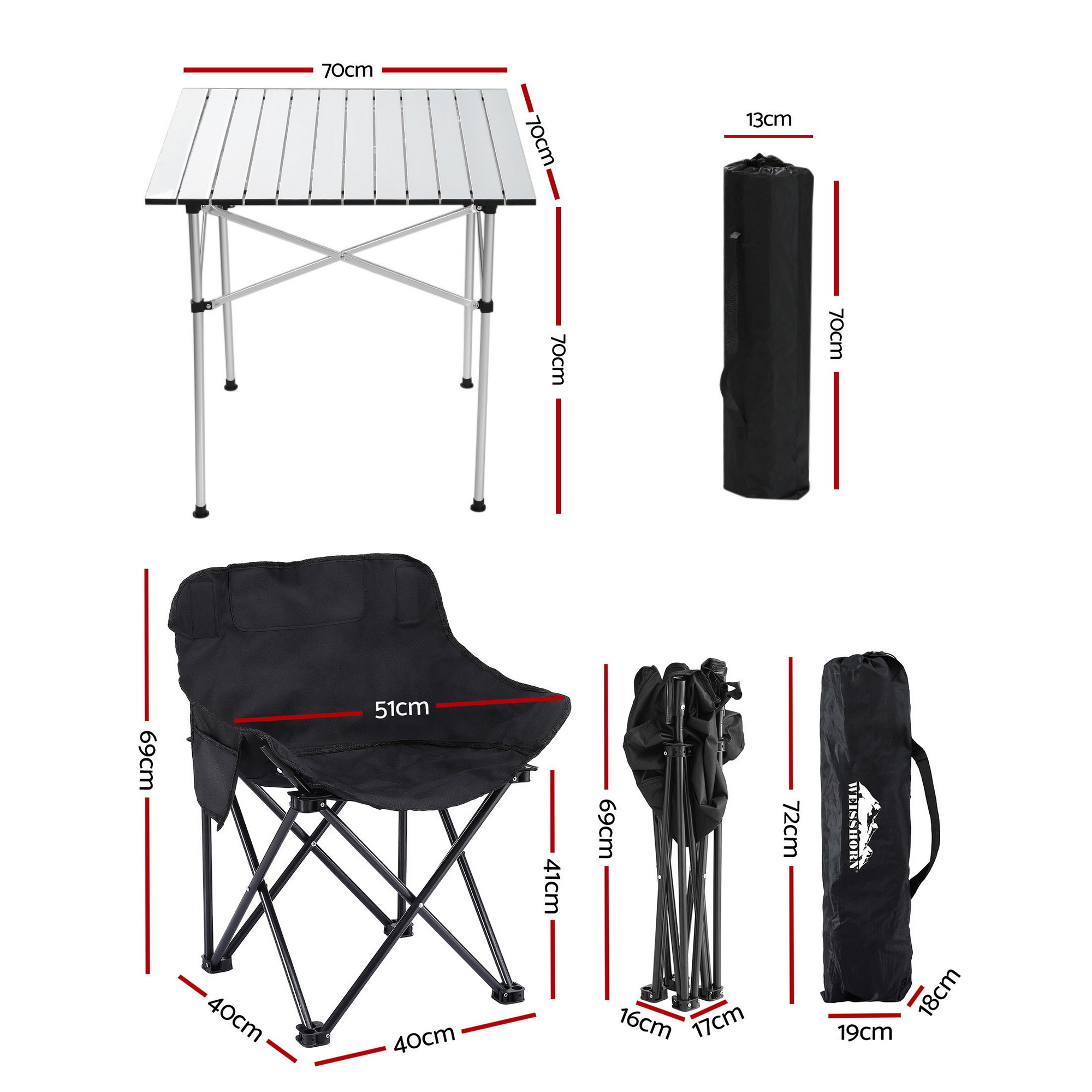 Weisshorn 3pc Camping Table Chair Set Outdoor Folding Aluminium Portable Picnic - Image 2