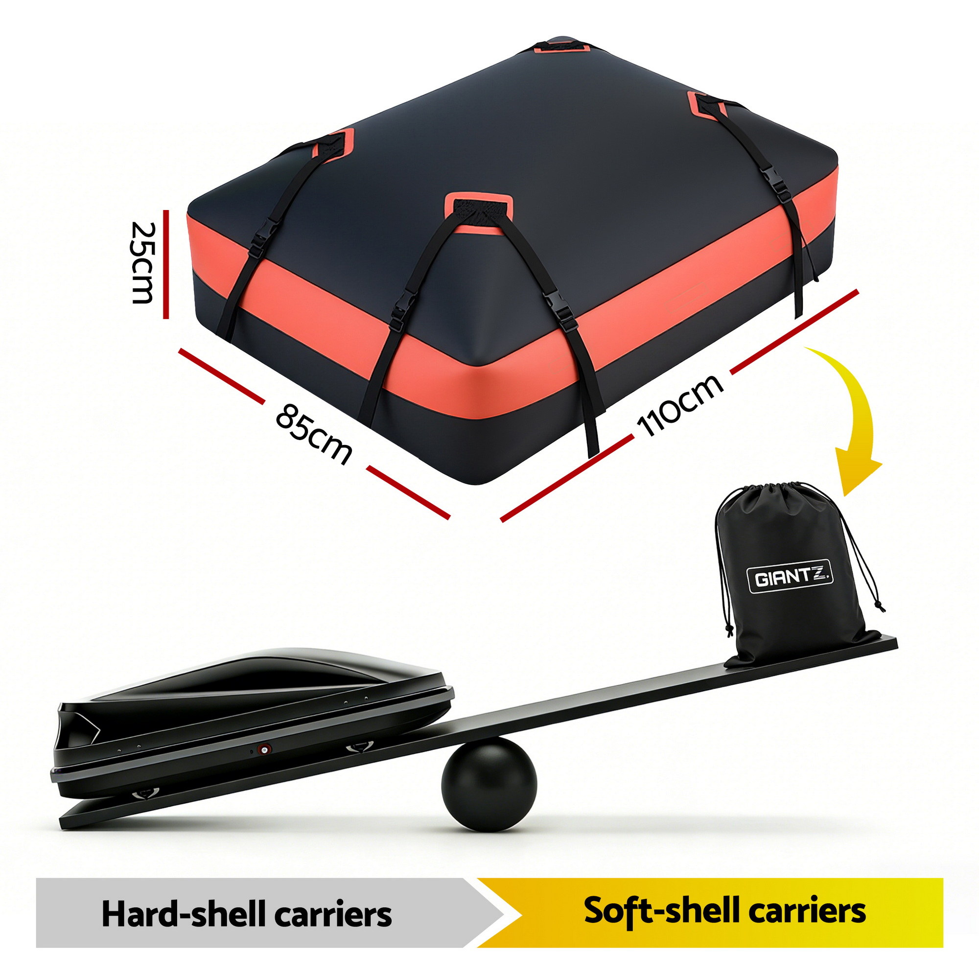 Giantz Rooftop Cargo Bag Waterproof Car Luggage Carrier 15 Cubic Ft Universal - Image 2
