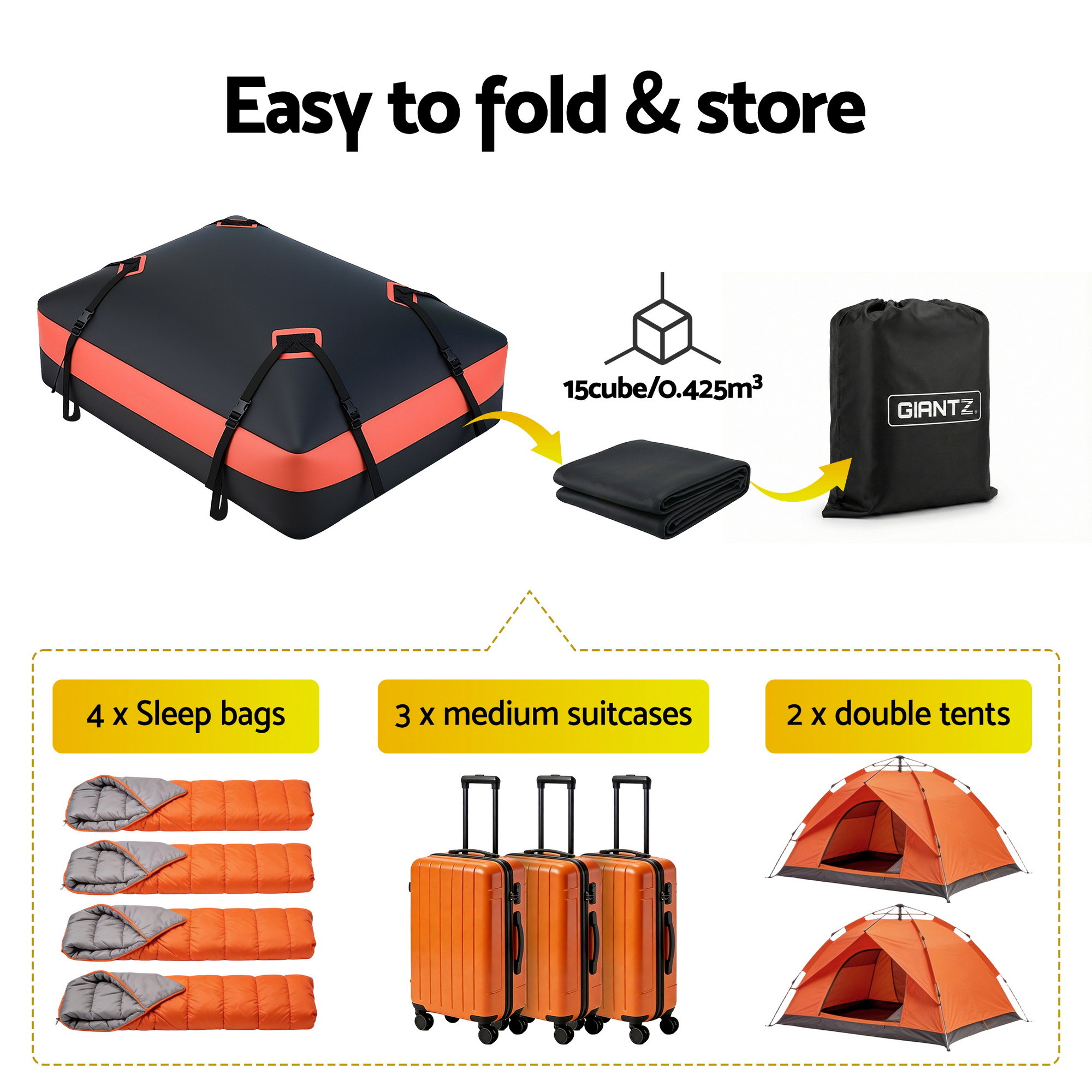 Giantz Rooftop Cargo Bag Waterproof Car Luggage Carrier 15 Cubic Ft Universal - Image 8