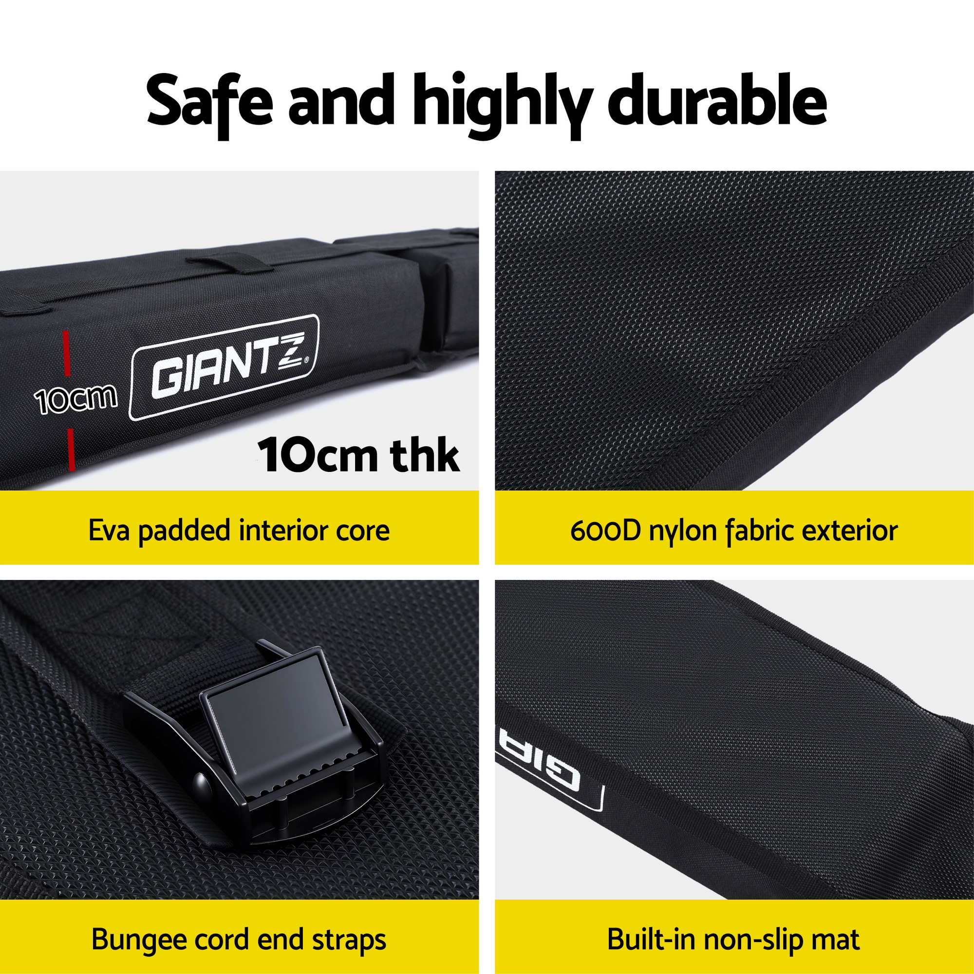 GIANTZ Kayak Roof Rack for Car, Universal Soft Roof Rack Pads for Surfboard SUP Canoe, Roof Bars for SUV Sedan without Side Rails, Portable Cross Bars with 4.5m Tie Down Straps & Ropes, 80kg Capacity - Image 6