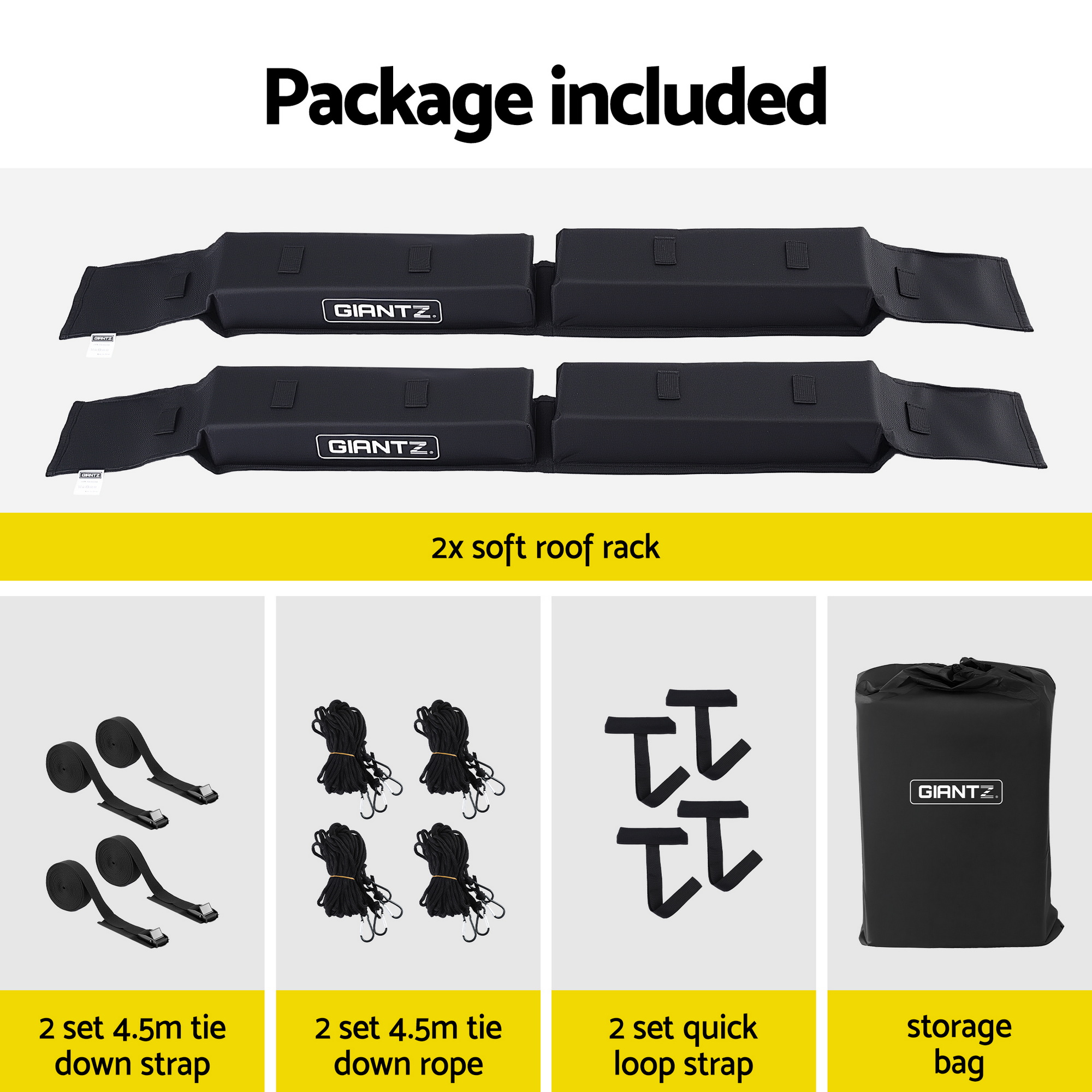 GIANTZ Kayak Roof Rack for Car, Universal Soft Roof Rack Pads for Surfboard SUP Canoe, Roof Bars for SUV Sedan without Side Rails, Portable Cross Bars with 4.5m Tie Down Straps & Ropes, 80kg Capacity - Image 8
