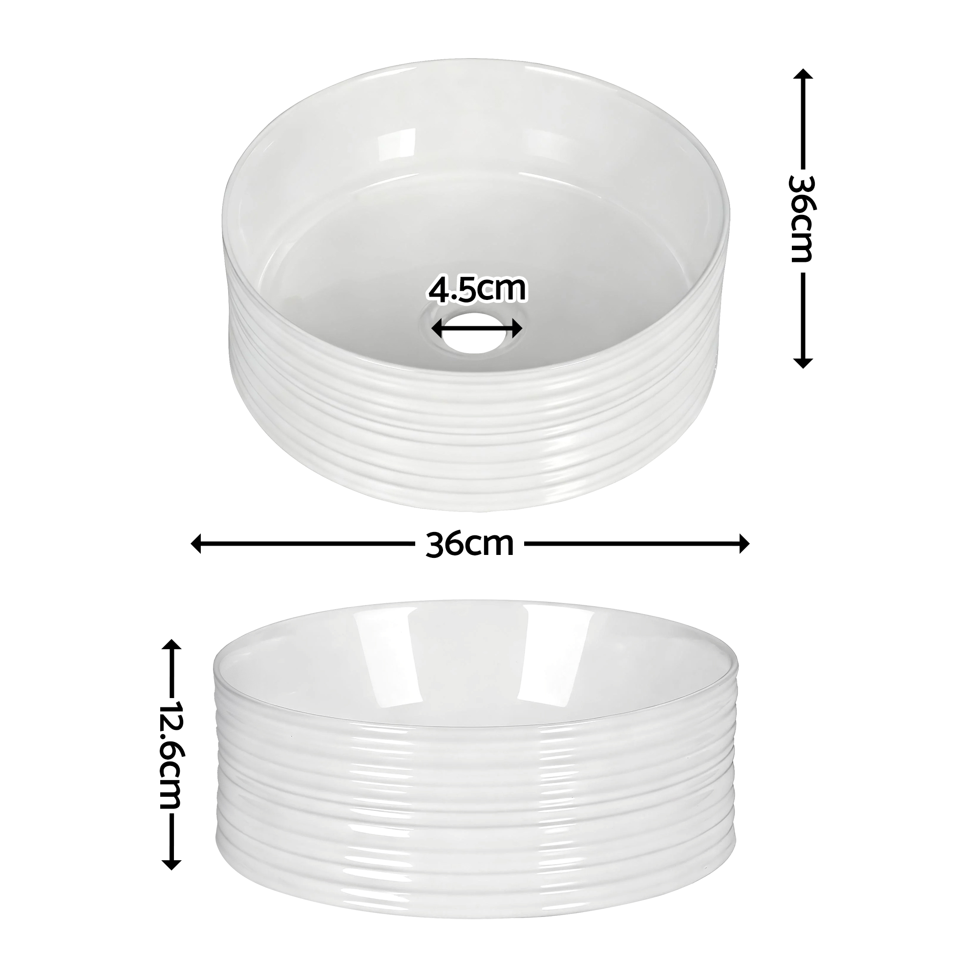 Cefito Bathroom Basin Vanity Sink Vessel Ceramic White Round Countertop 36cm - Image 3