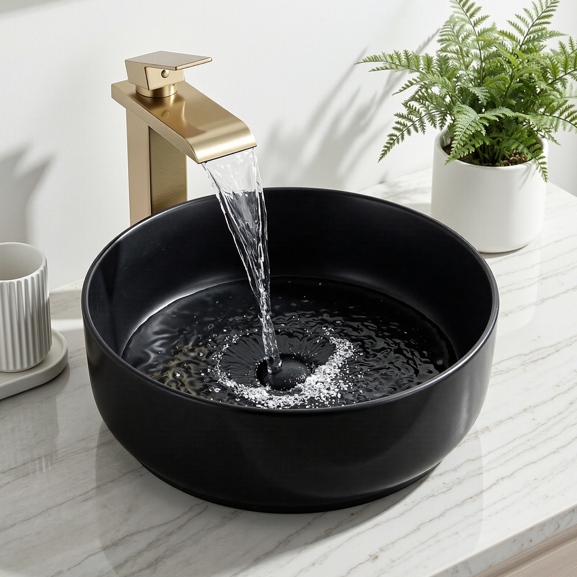 Cefito Bathroom Basin Ceramic Vanity Sink Vessel Bowl Wash Matte Black Round Countertop - Image 1