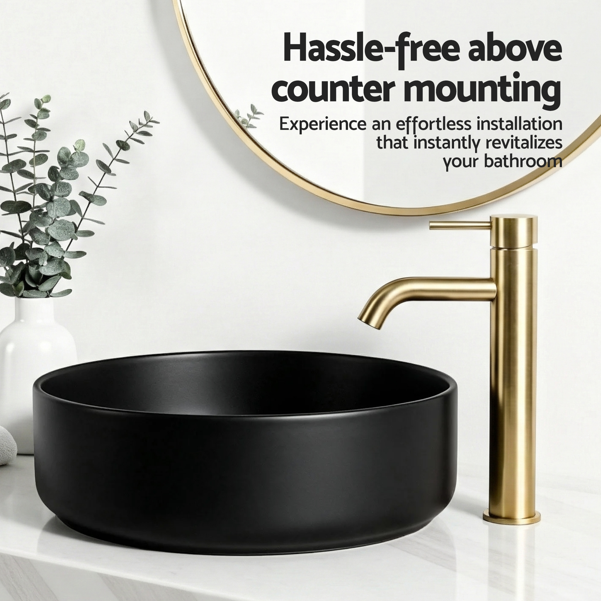 Cefito Bathroom Basin Ceramic Vanity Sink Vessel Bowl Wash Matte Black Round Countertop - Image 8