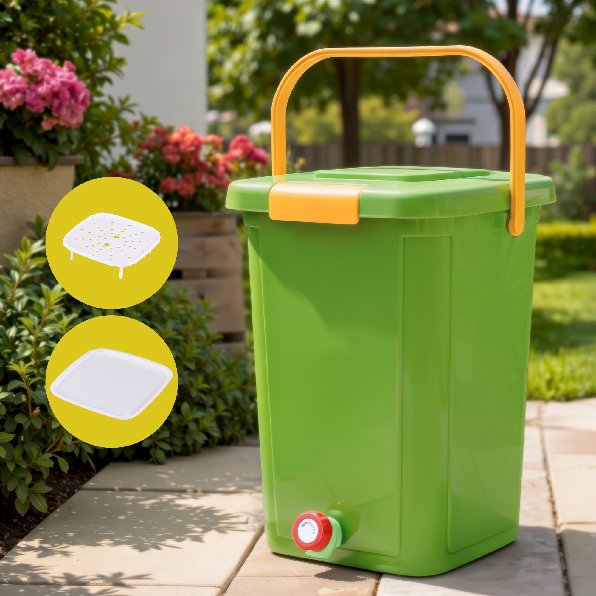 Gardeon 20L Kitchen Compost Bin Food Waste Caddy Drain Tap Green - Image 1