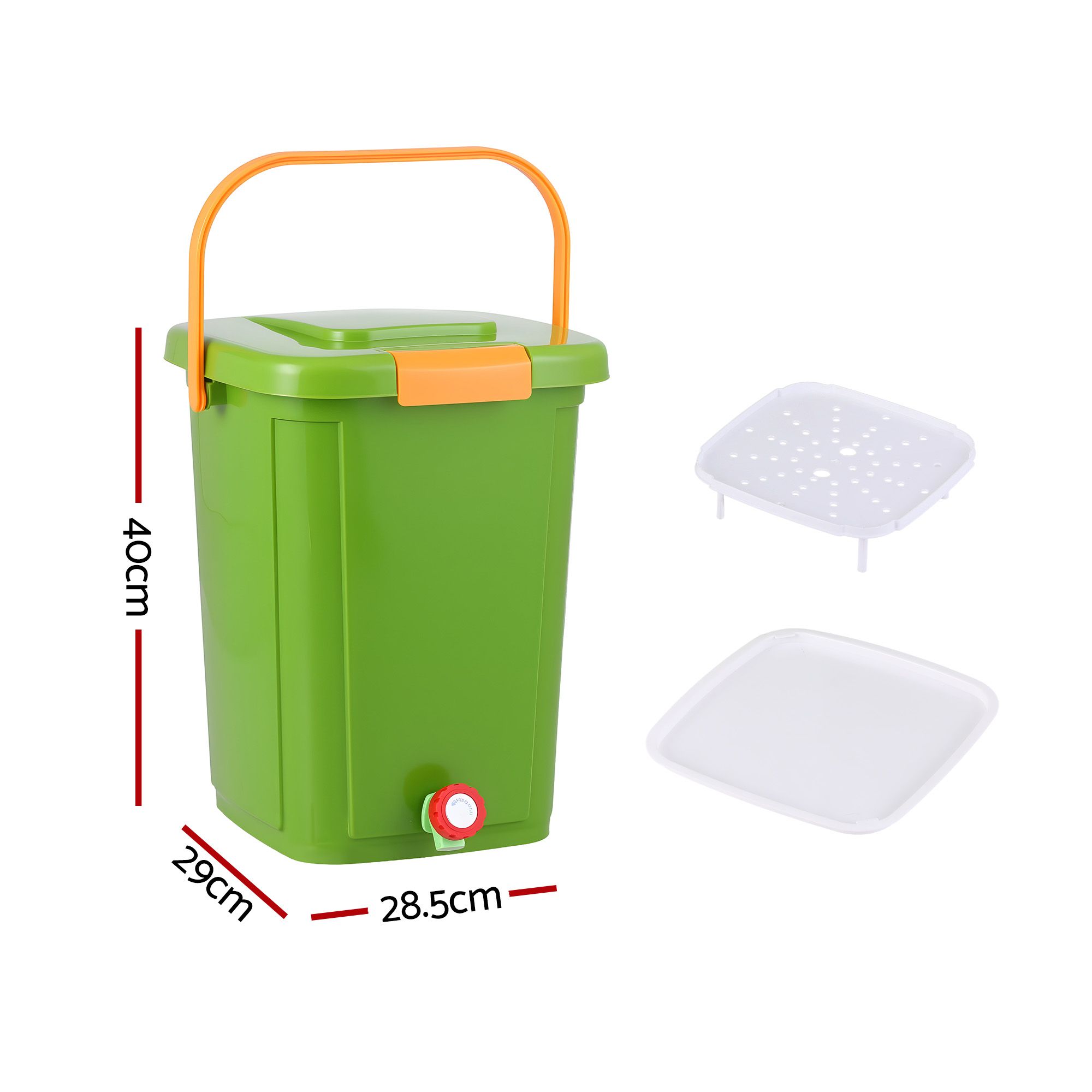 Gardeon 20L Kitchen Compost Bin Food Waste Caddy Drain Tap Green - Image 2