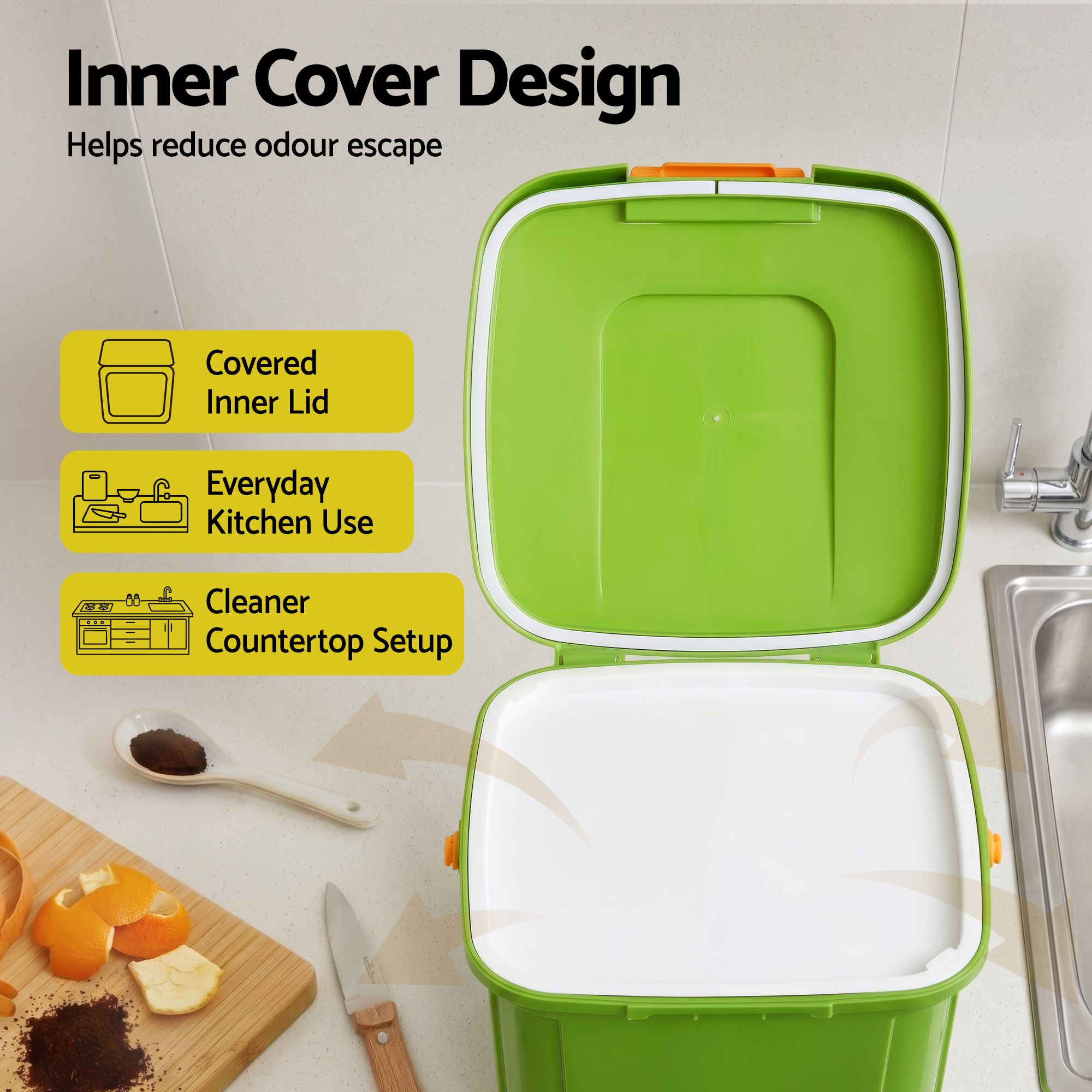 Gardeon 20L Kitchen Compost Bin Food Waste Caddy Drain Tap Green - Image 5