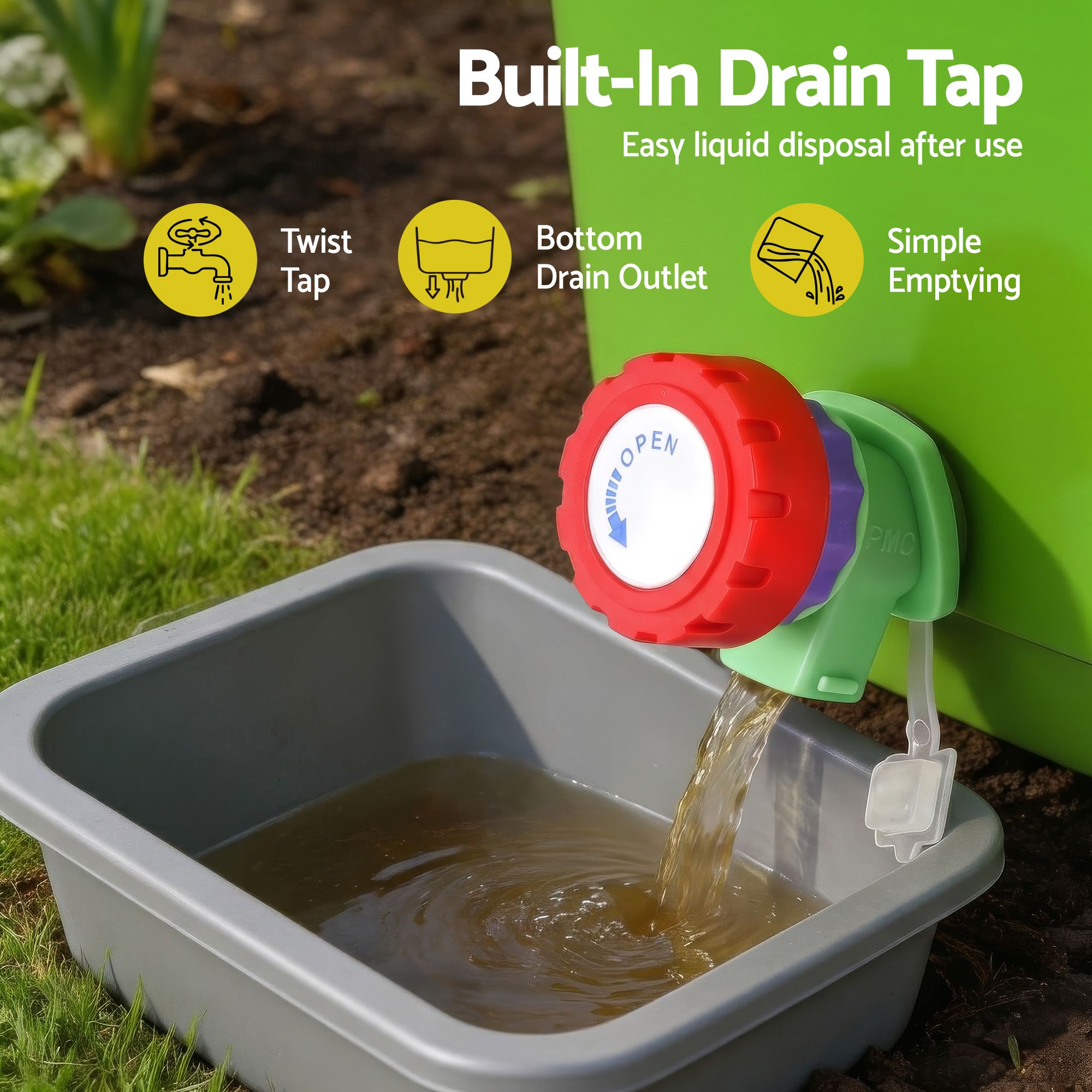 Gardeon 20L Kitchen Compost Bin Food Waste Caddy Drain Tap Green - Image 6