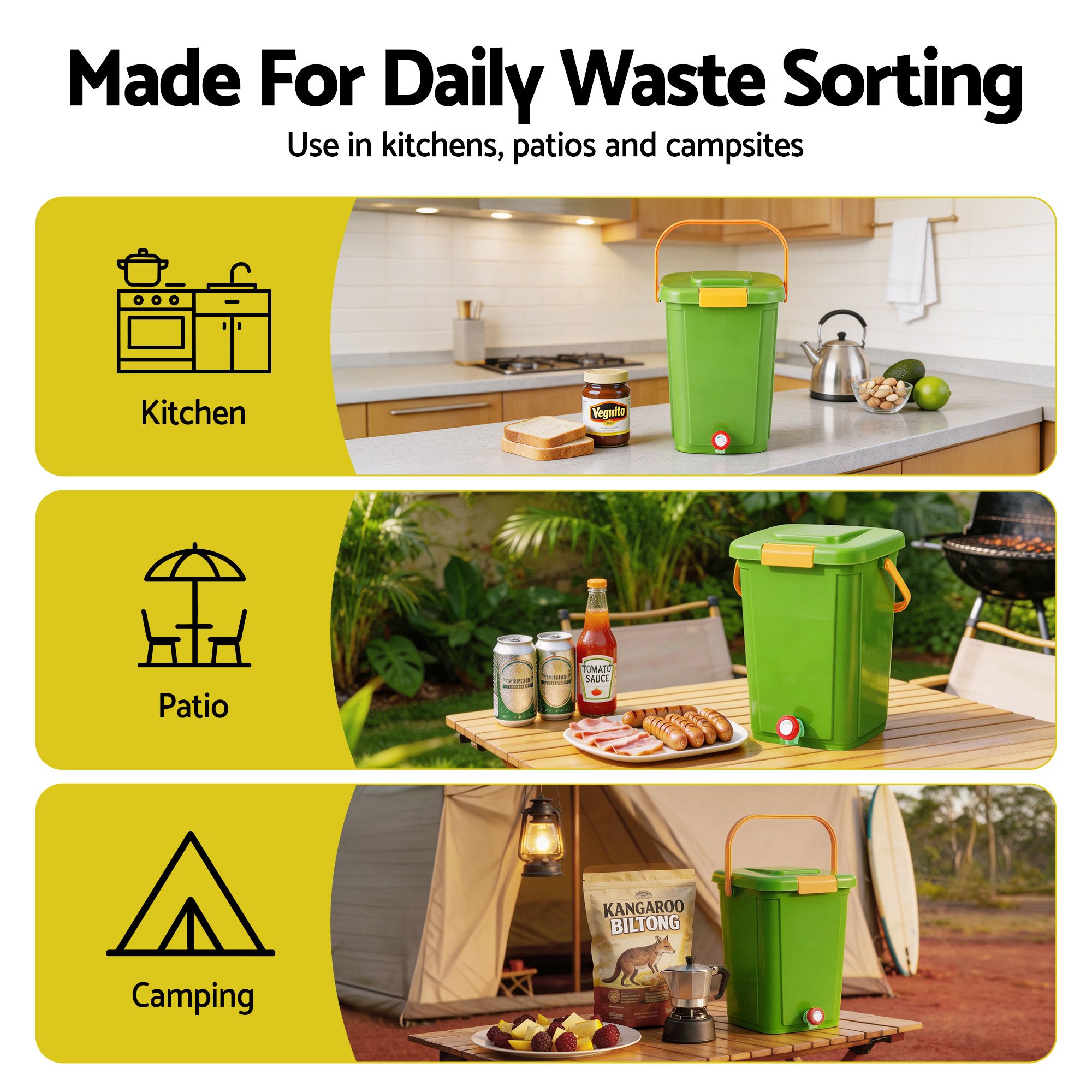 Gardeon 20L Kitchen Compost Bin Food Waste Caddy Drain Tap Green - Image 7