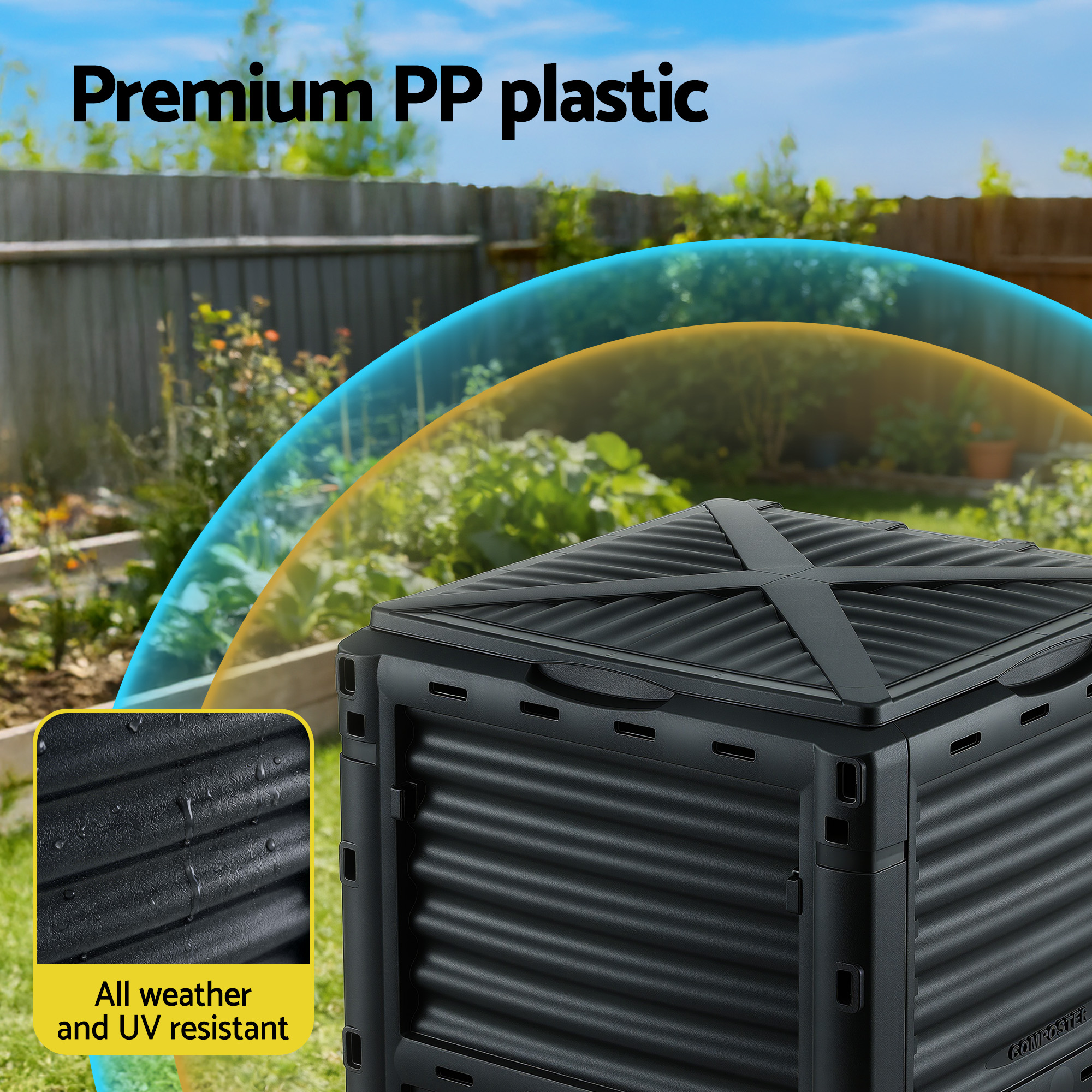 Gardeon Compost Bin 300L Heavy-Duty Black Outdoor Composter with Top Lid Bottom Door - Image 7