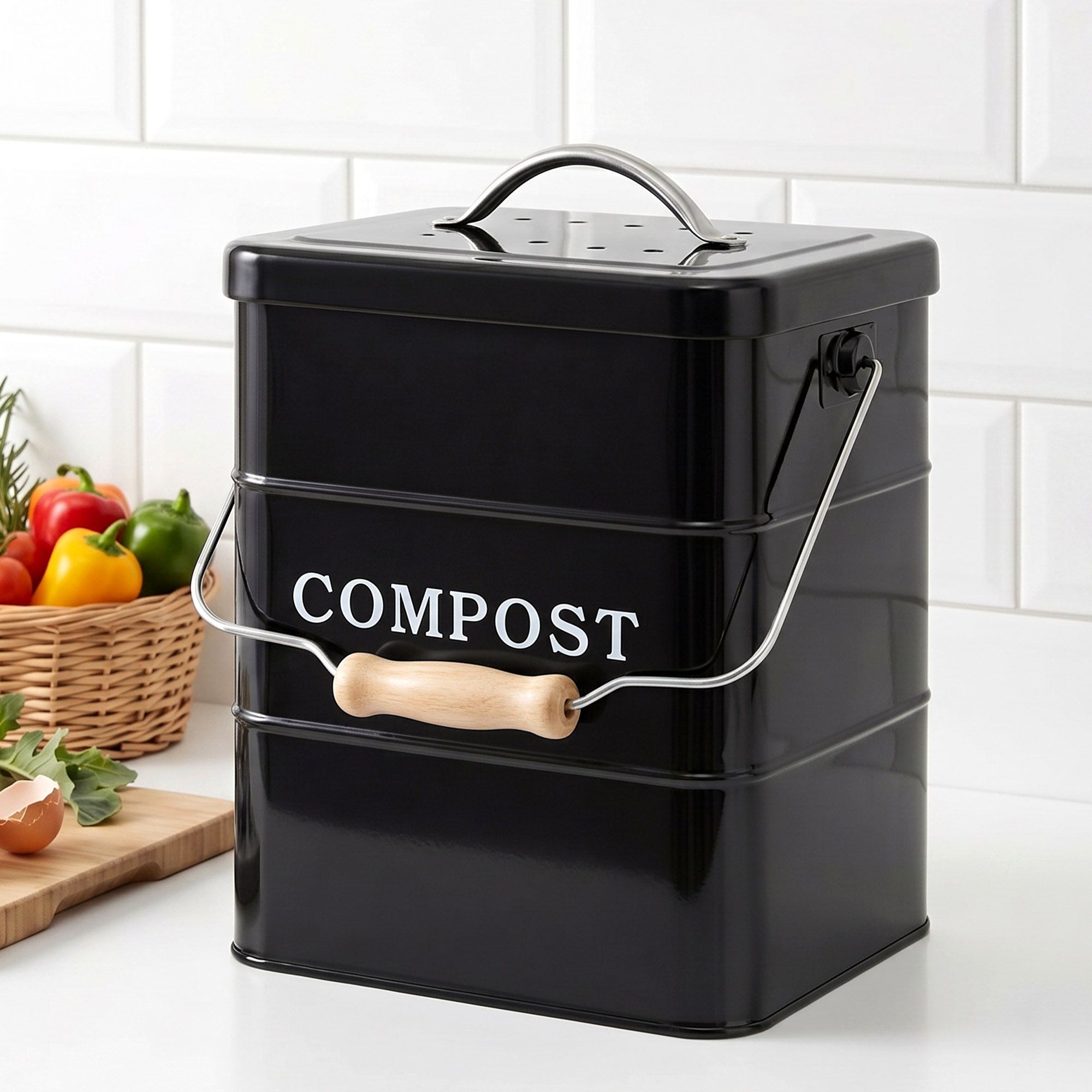 Gardeon 5L Compost Bin Kitchen Countertop Food Waste Caddy Black - Image 1