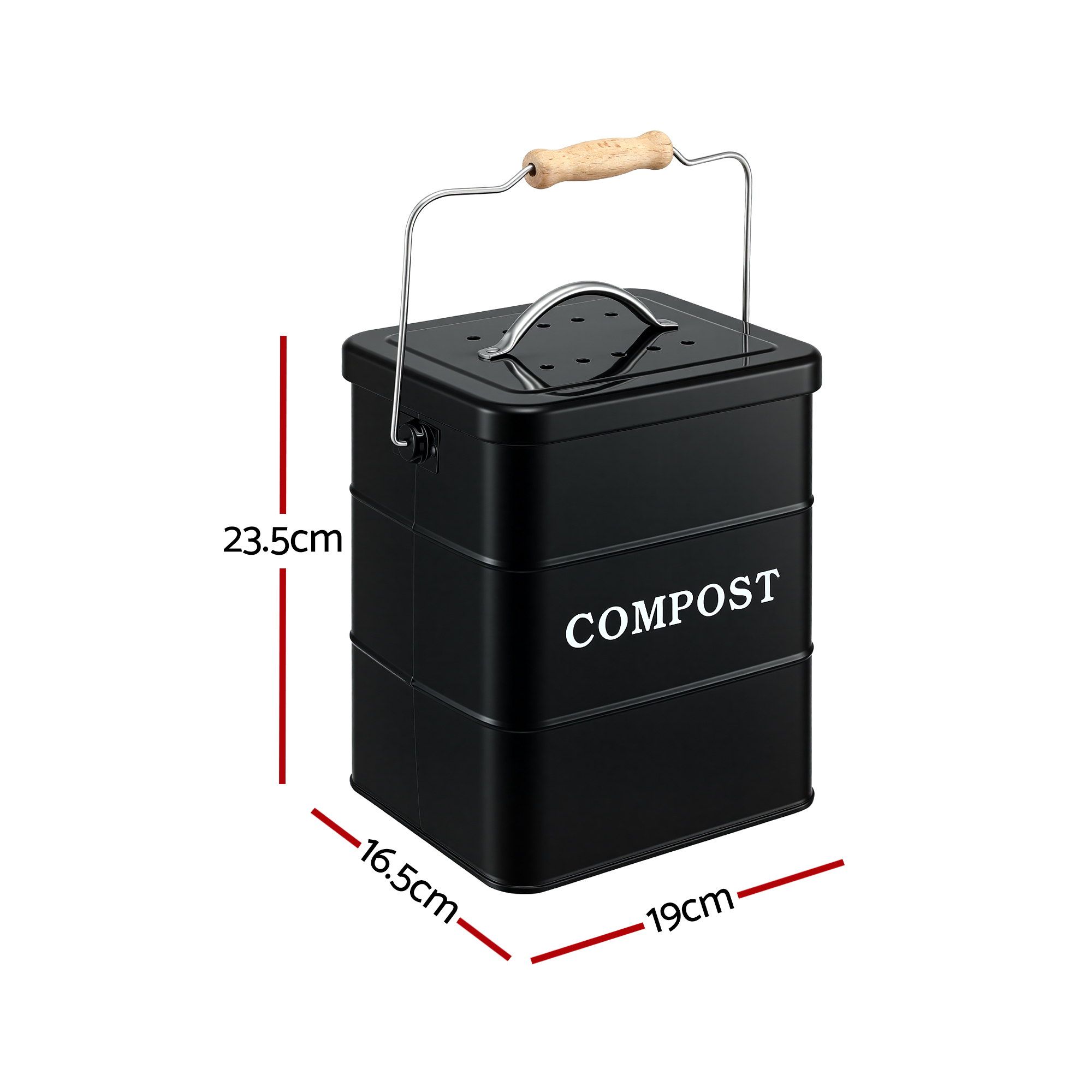 Gardeon 5L Compost Bin Kitchen Countertop Food Waste Caddy Black - Image 2