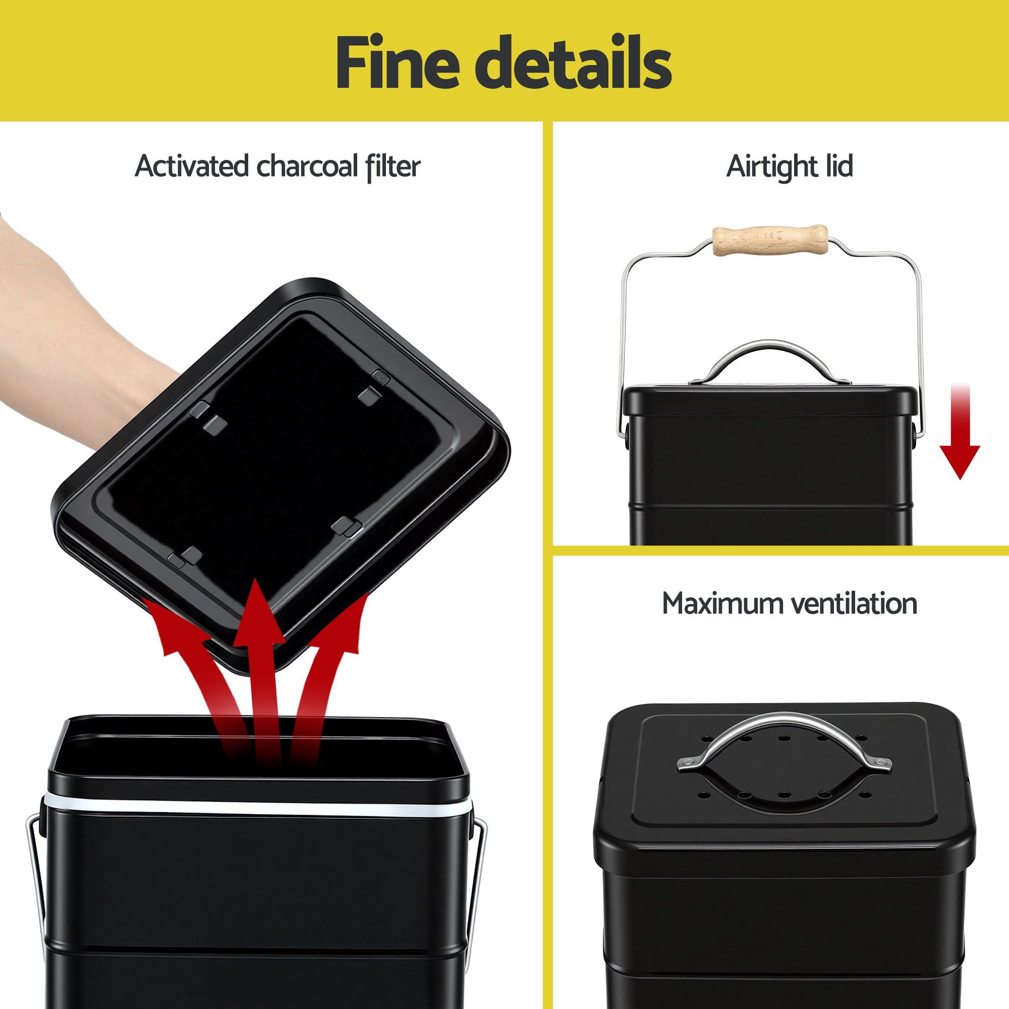 Gardeon 5L Compost Bin Kitchen Countertop Food Waste Caddy Black - Image 7