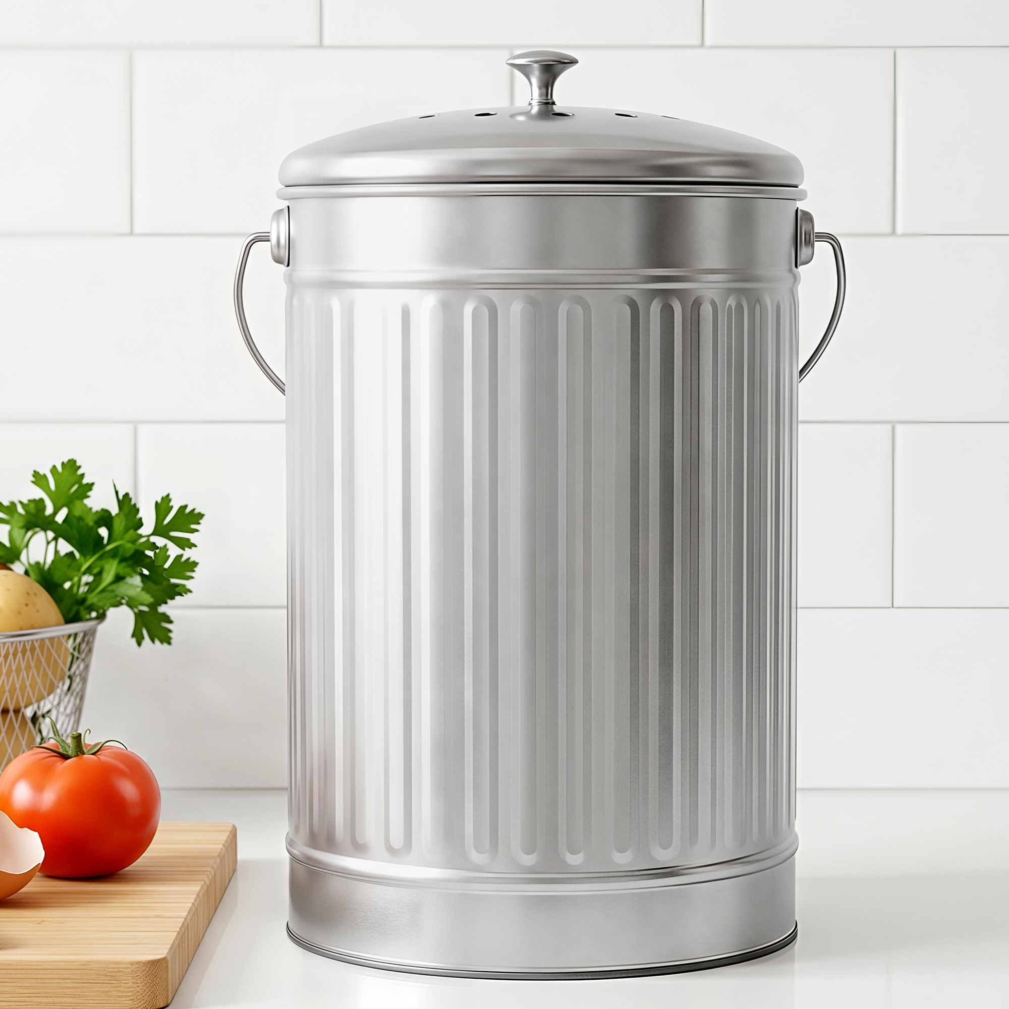 Gardeon Compost Bin Kitchen Countertop Food Waste Caddy 6L Silver - Image 1