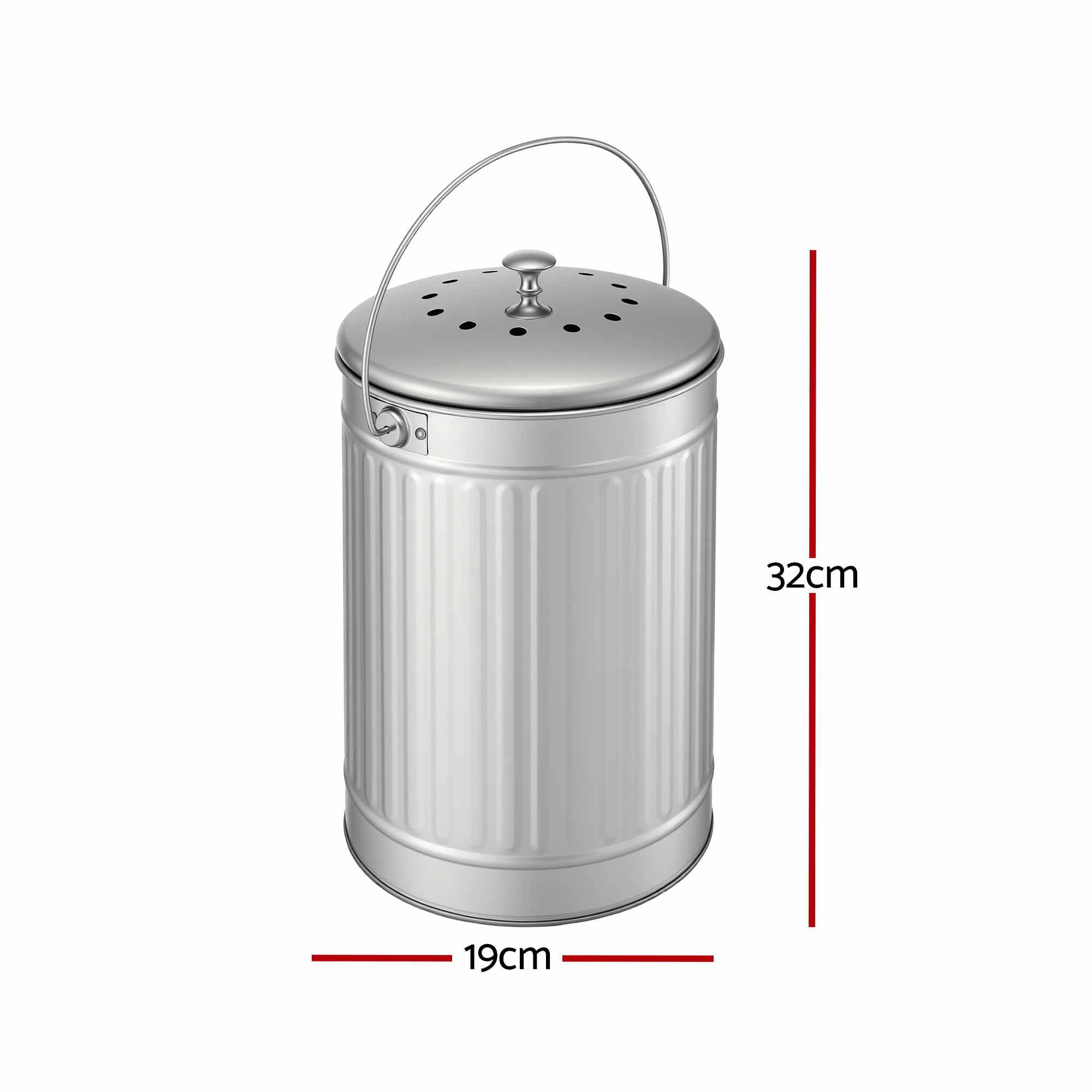 Gardeon Compost Bin Kitchen Countertop Food Waste Caddy 6L Silver - Image 2