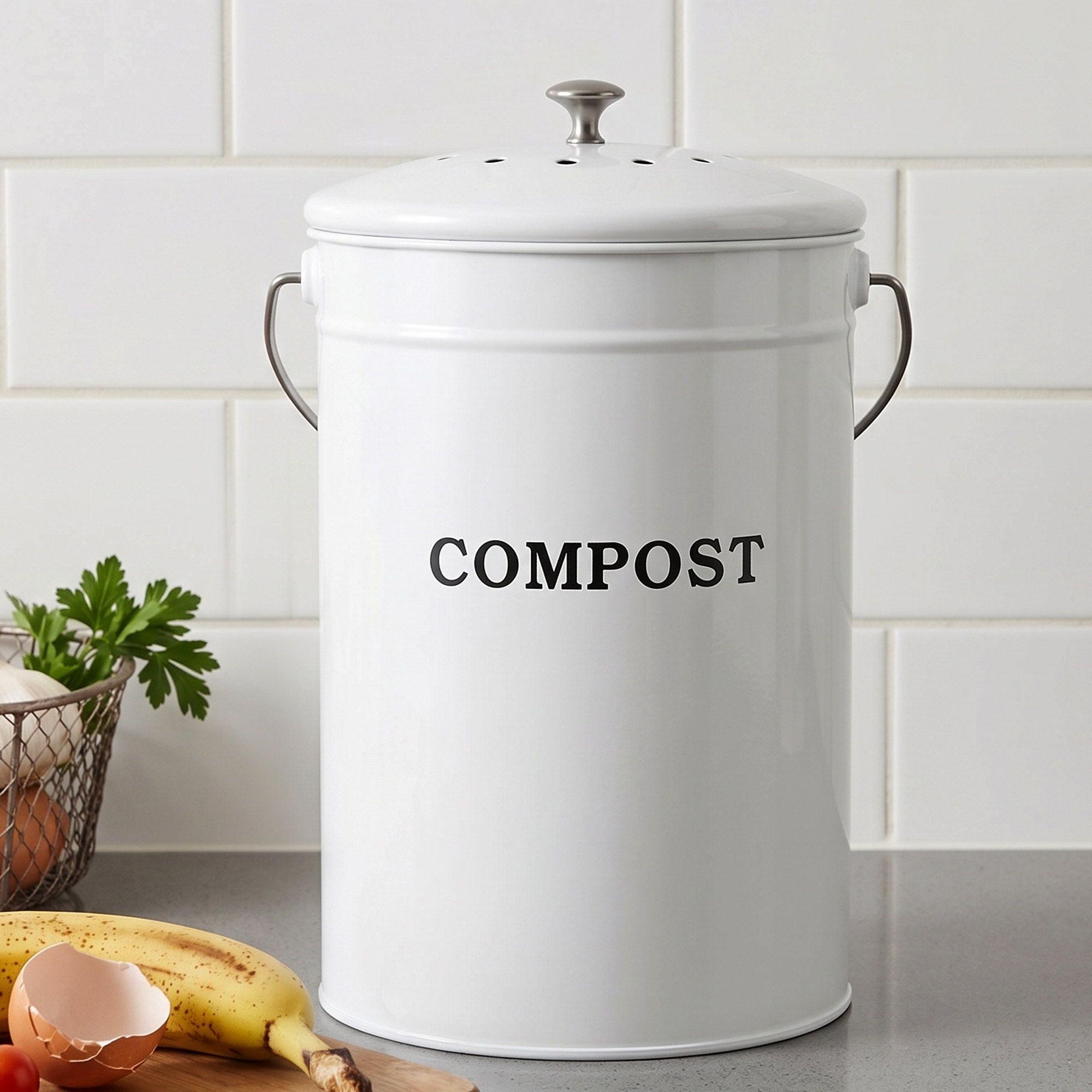 Gardeon Compost Bin Kitchen Compost Caddy Food Waste Bin Bench White - Image 1