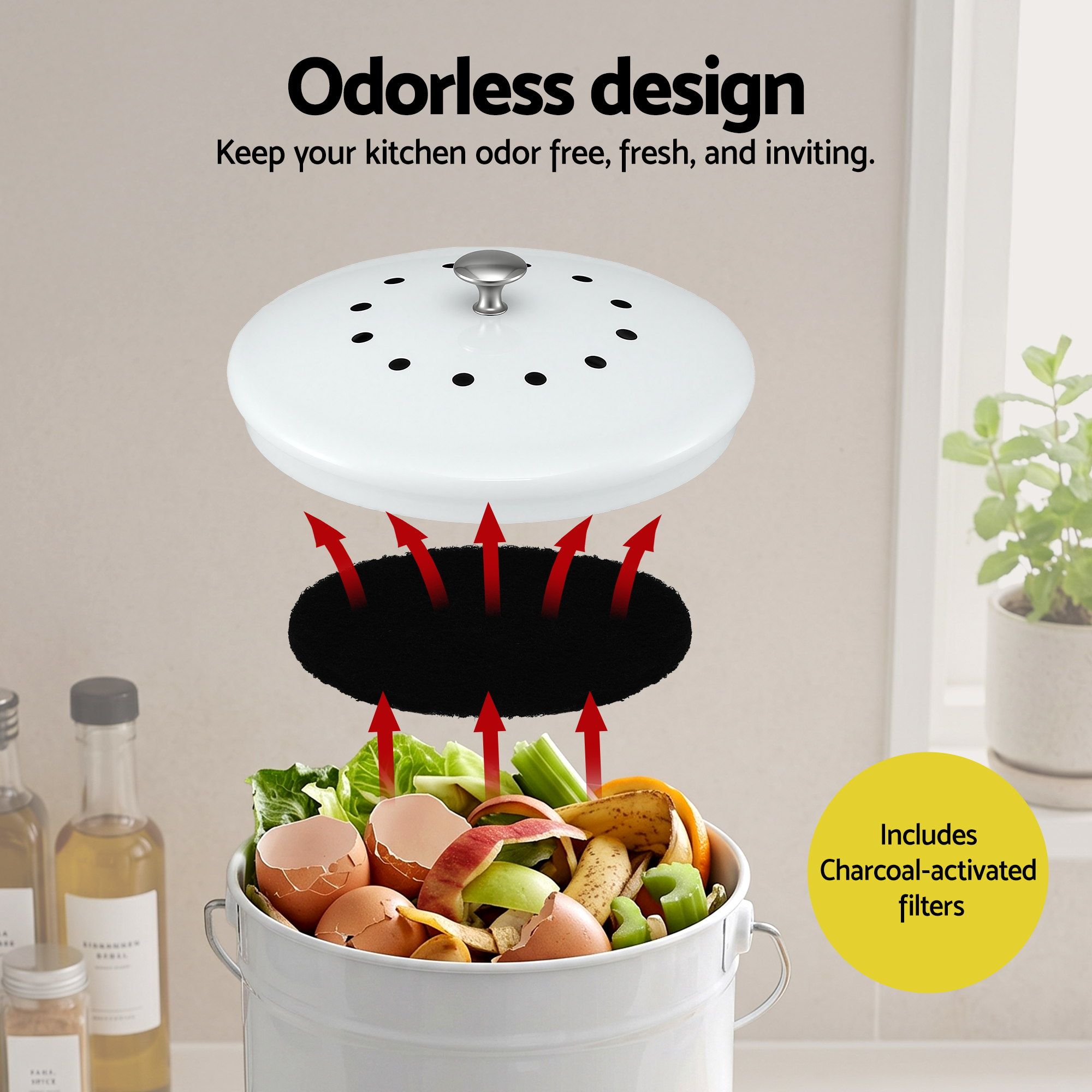 Gardeon Compost Bin Kitchen Compost Caddy Food Waste Bin Bench White - Image 4