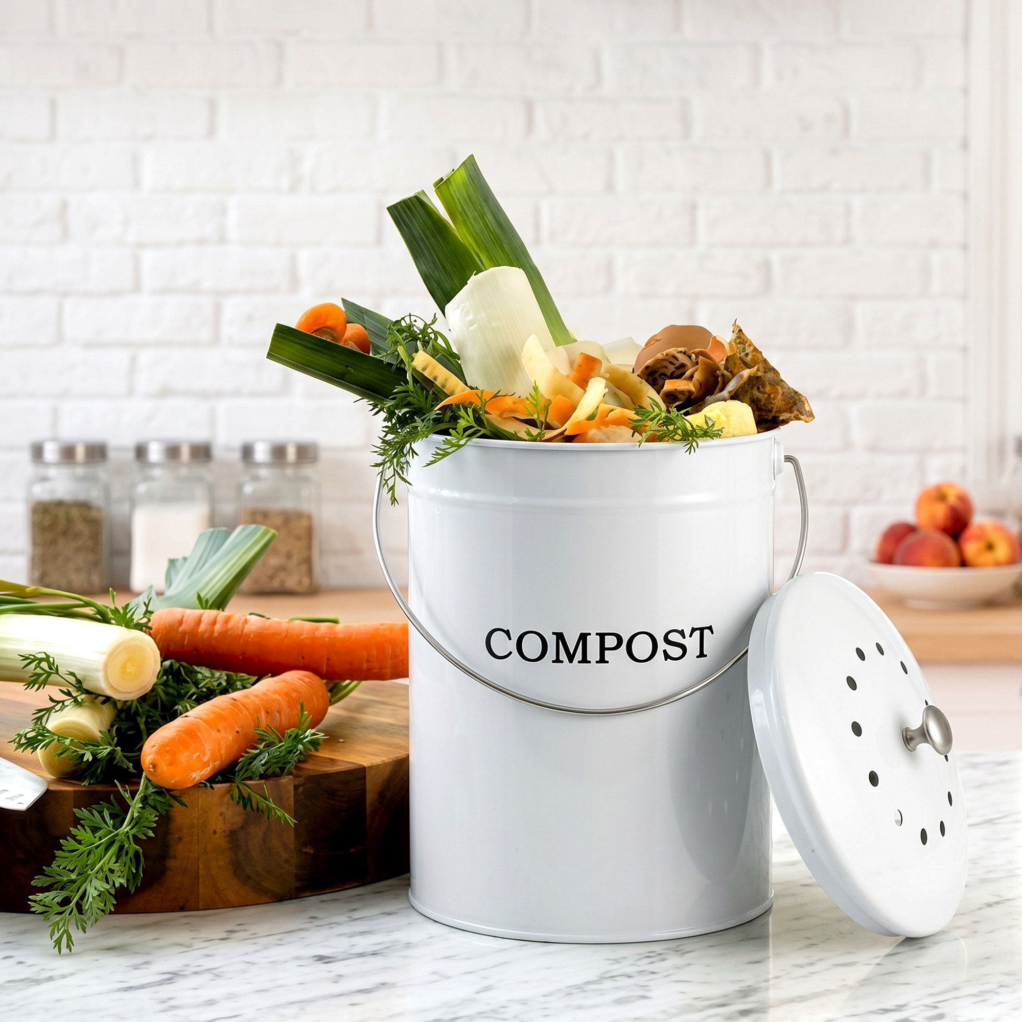 Gardeon Compost Bin Kitchen Compost Caddy Food Waste Bin Bench White - Image 8