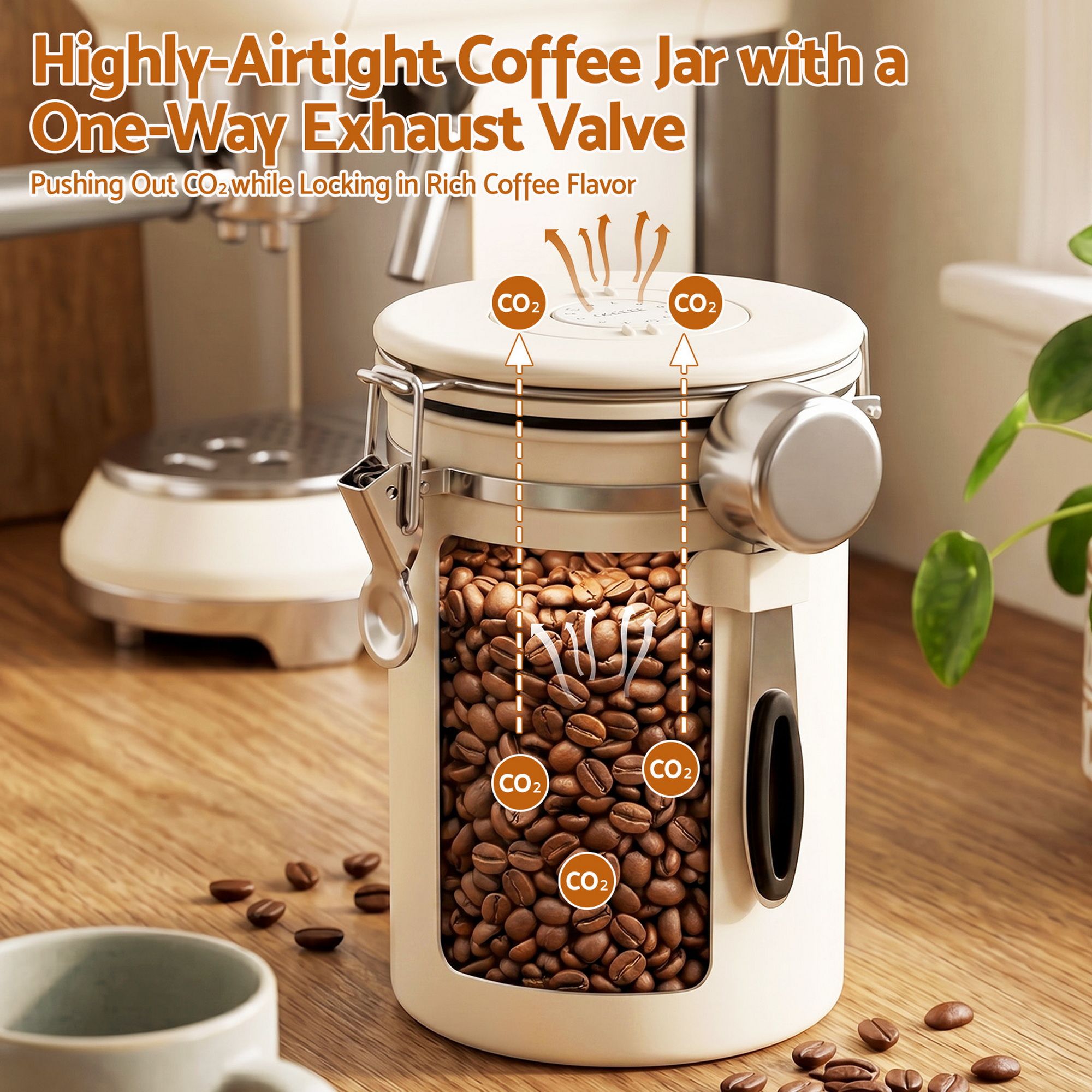 5-Star Chef 1.8L Stainless Steel Coffee Bean Storage Container Coffee Canister - Image 5