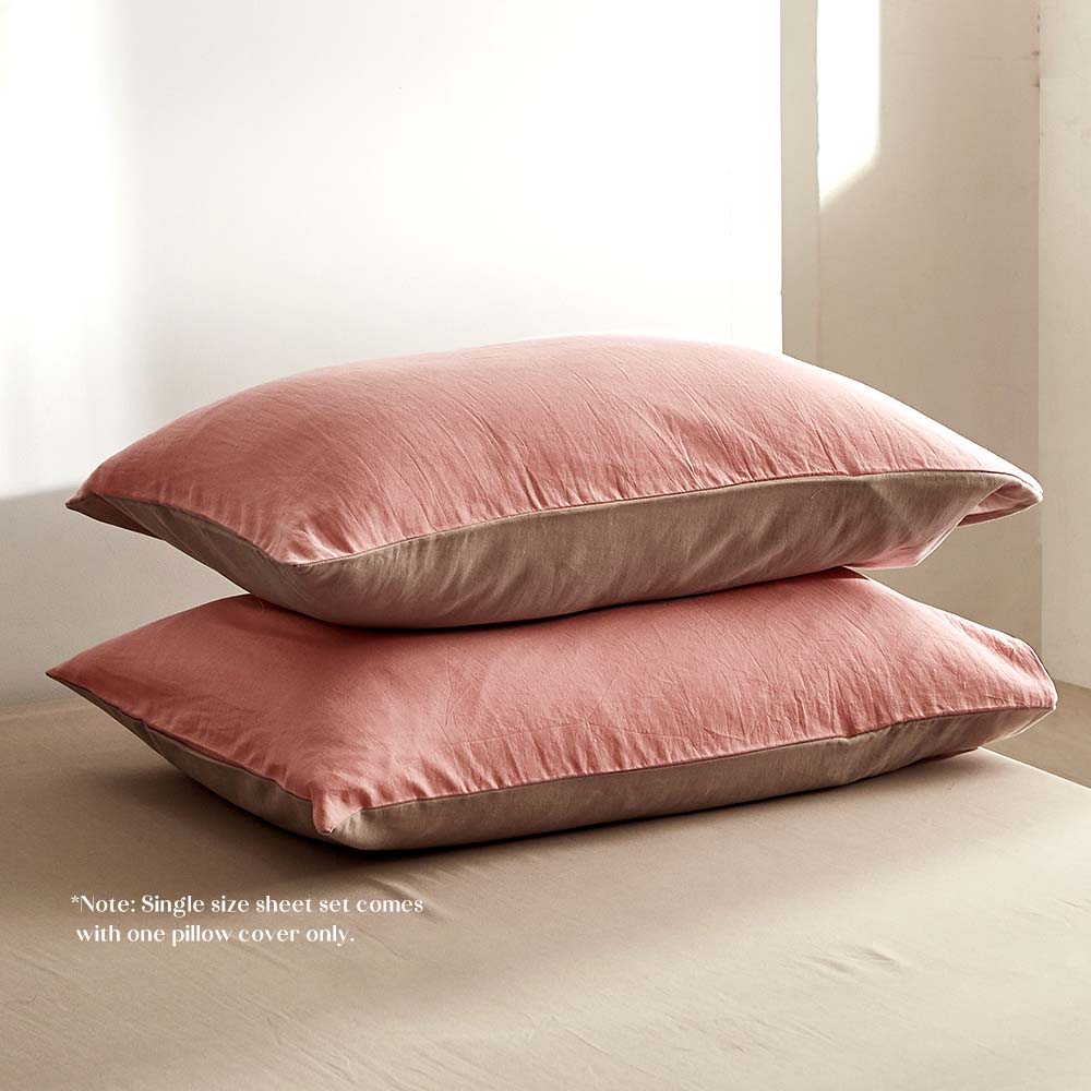Cosy Club Cotton Bed Sheets Set Pink Brown Cover Single - Image 3