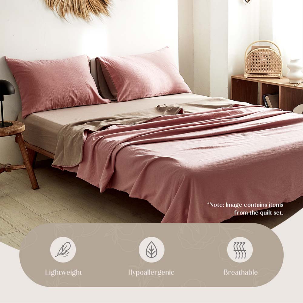 Cosy Club Cotton Bed Sheets Set Pink Brown Cover Single - Image 4