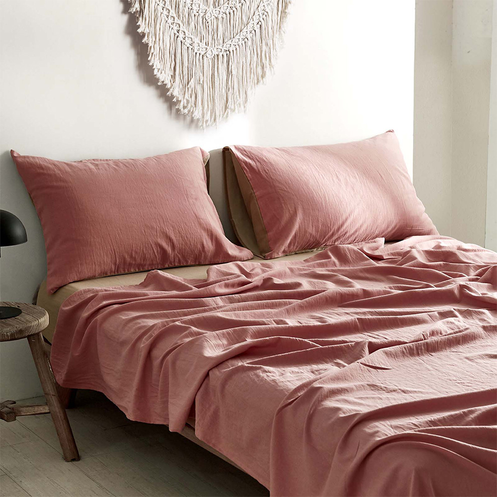 Cosy Club Cotton Bed Sheets Set Pink Brown Cover Single - Image 8