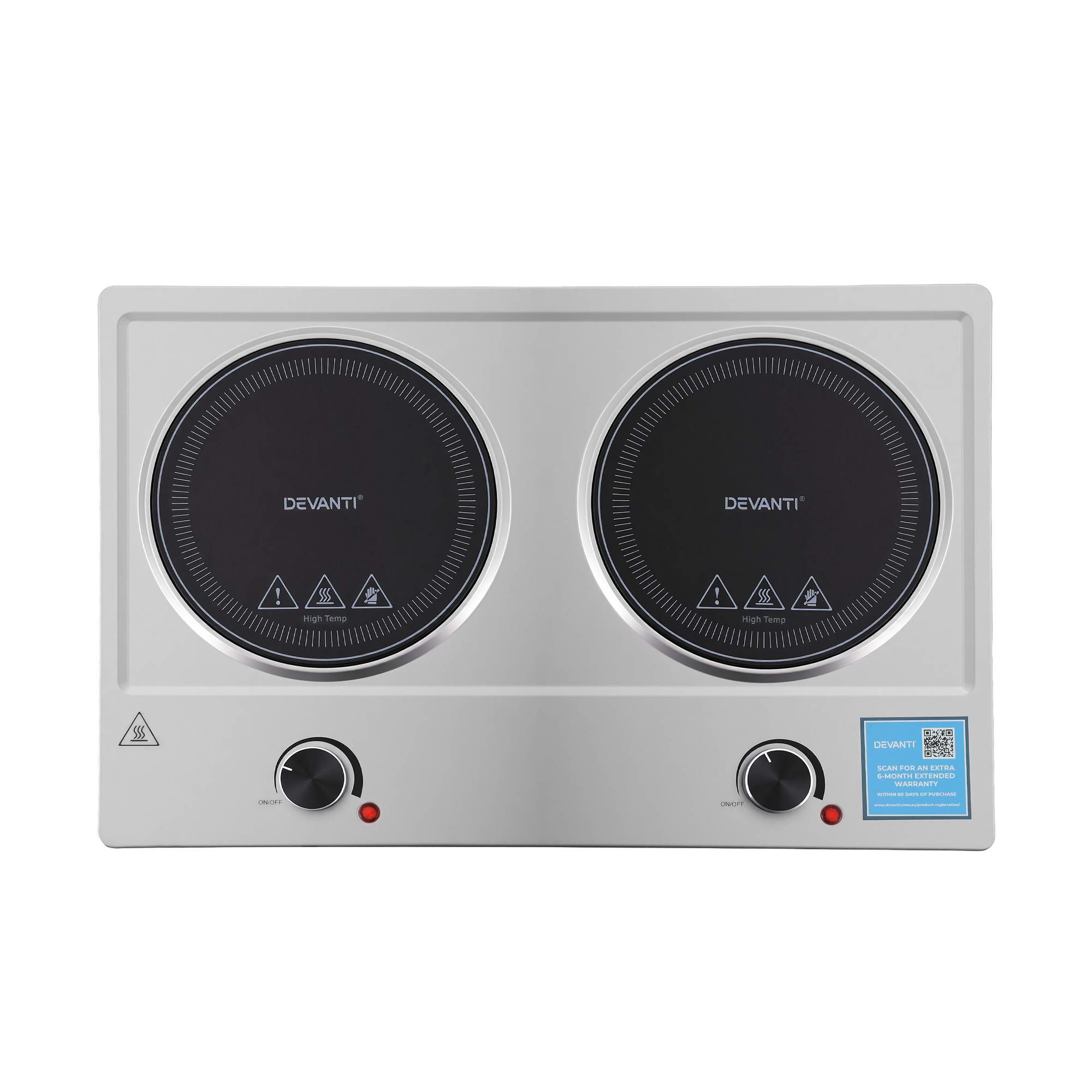 Devanti 2 Hobs Ceramic Cooktop Electric Hot Plate Infrared Knob Control 2400W - Image 3
