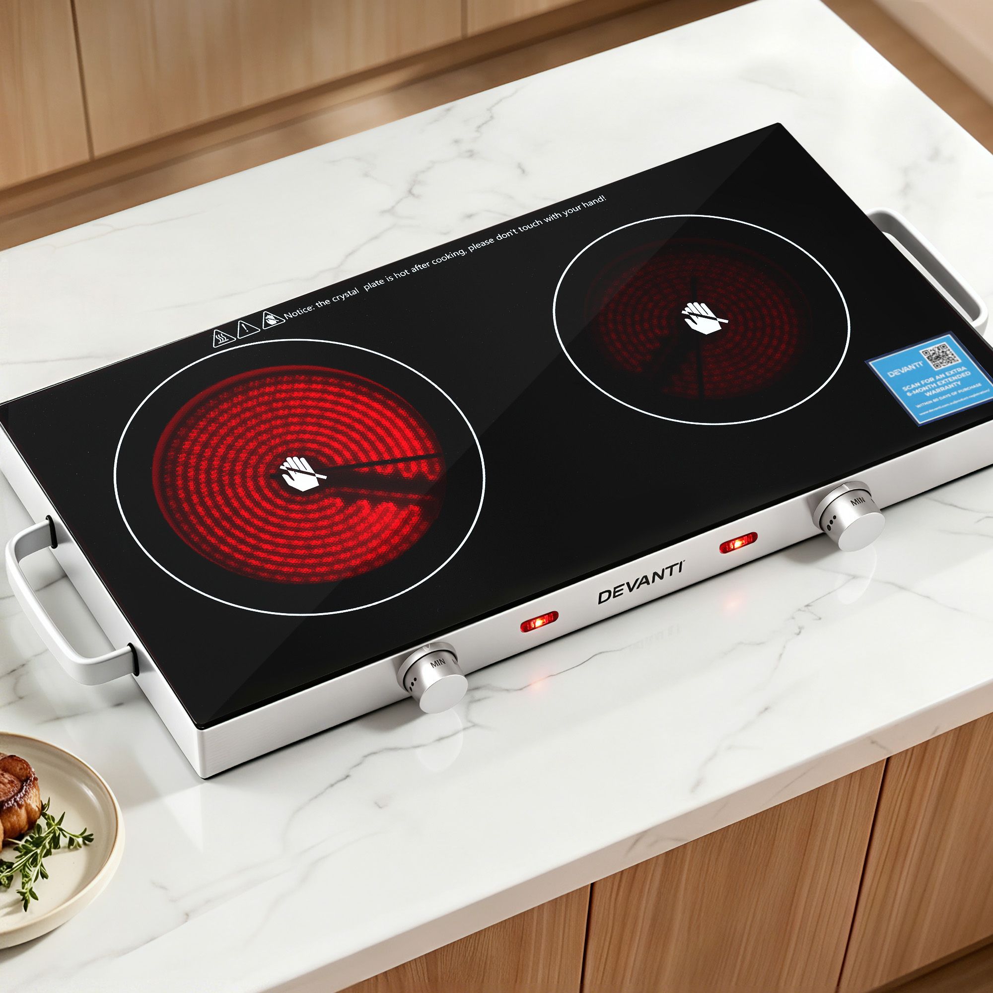 Devanti Portable Ceramic Cooktop Dual Burner Electric Hot Plate 2800W Black - Image 1