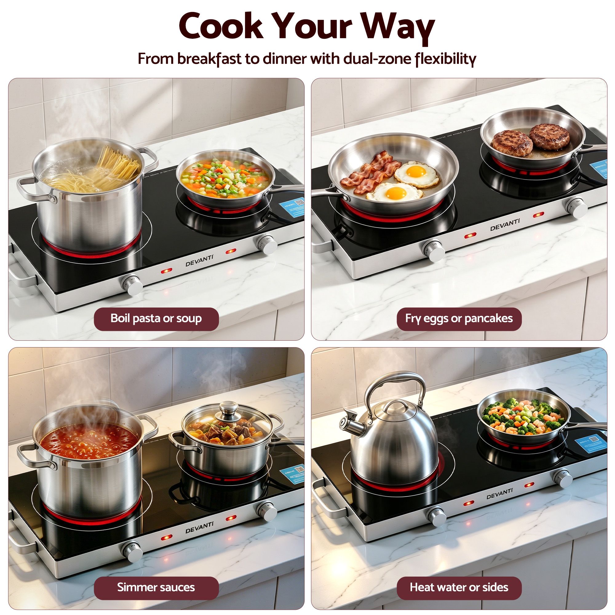Devanti Portable Ceramic Cooktop Dual Burner Electric Hot Plate 2800W Black - Image 7