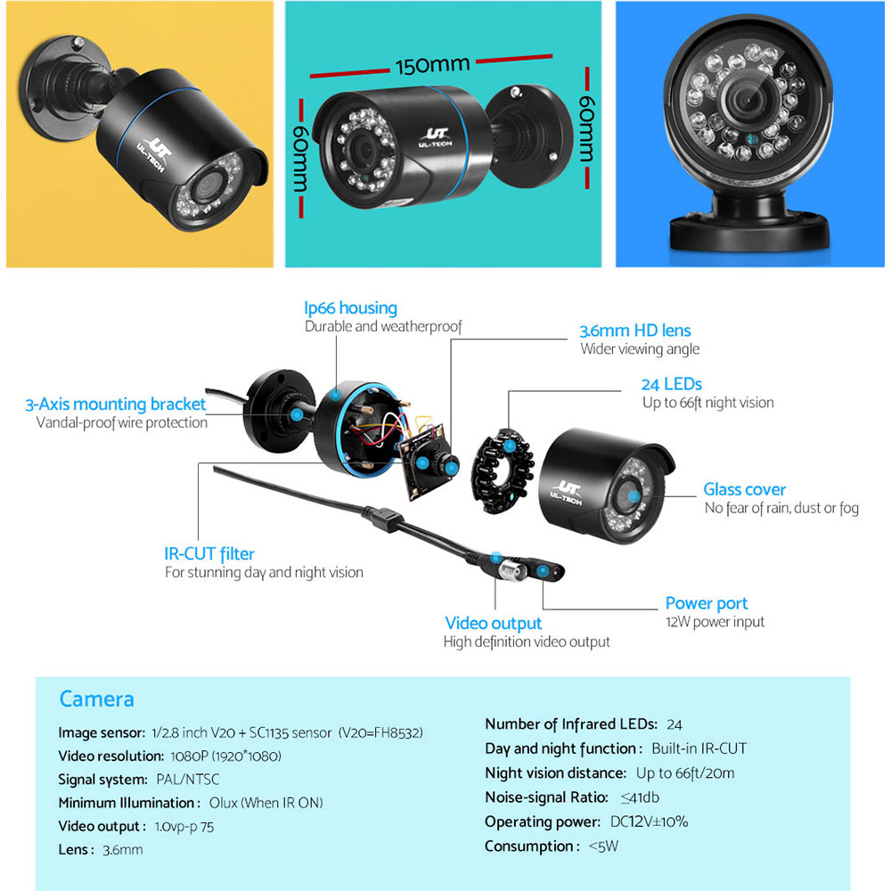 UL-tech CCTV Security System 8CH DVR 4 Cameras 1080p - Image 6