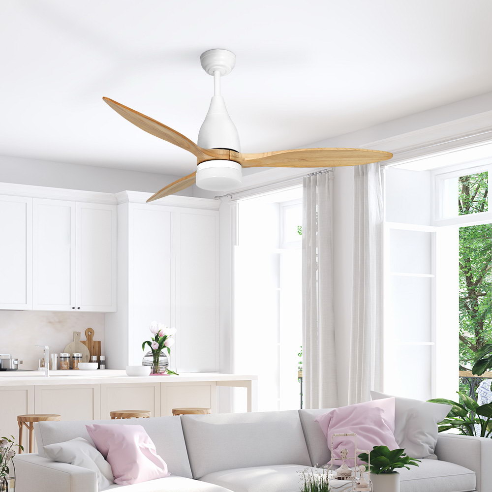 Devanti 52'' Ceiling Fan AC Motor w/Light w/Remote - Light Wood - Image 1