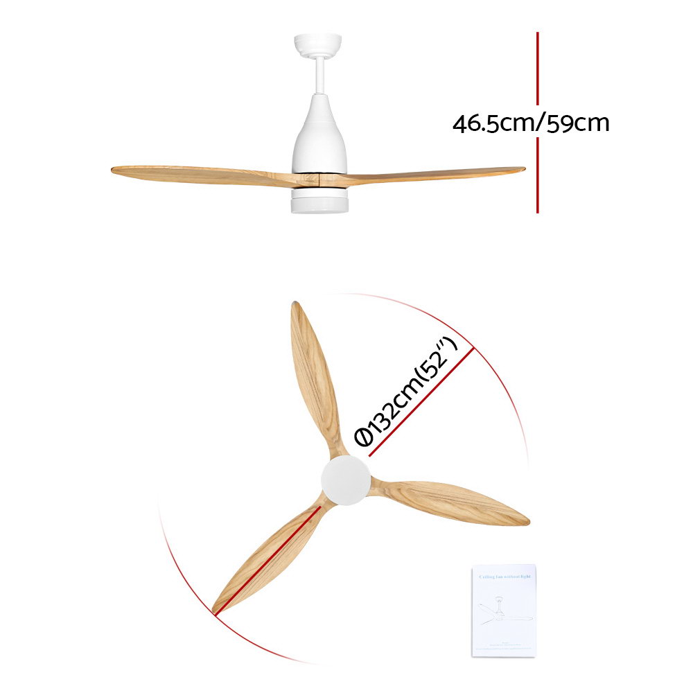 Devanti 52'' Ceiling Fan AC Motor w/Light w/Remote - Light Wood - Image 2