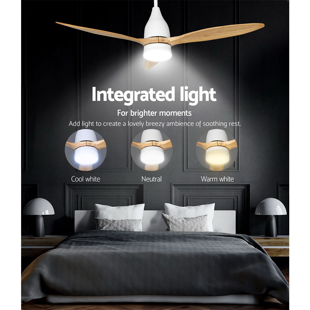 Devanti 52'' Ceiling Fan AC Motor w/Light w/Remote - Light Wood - Image 6