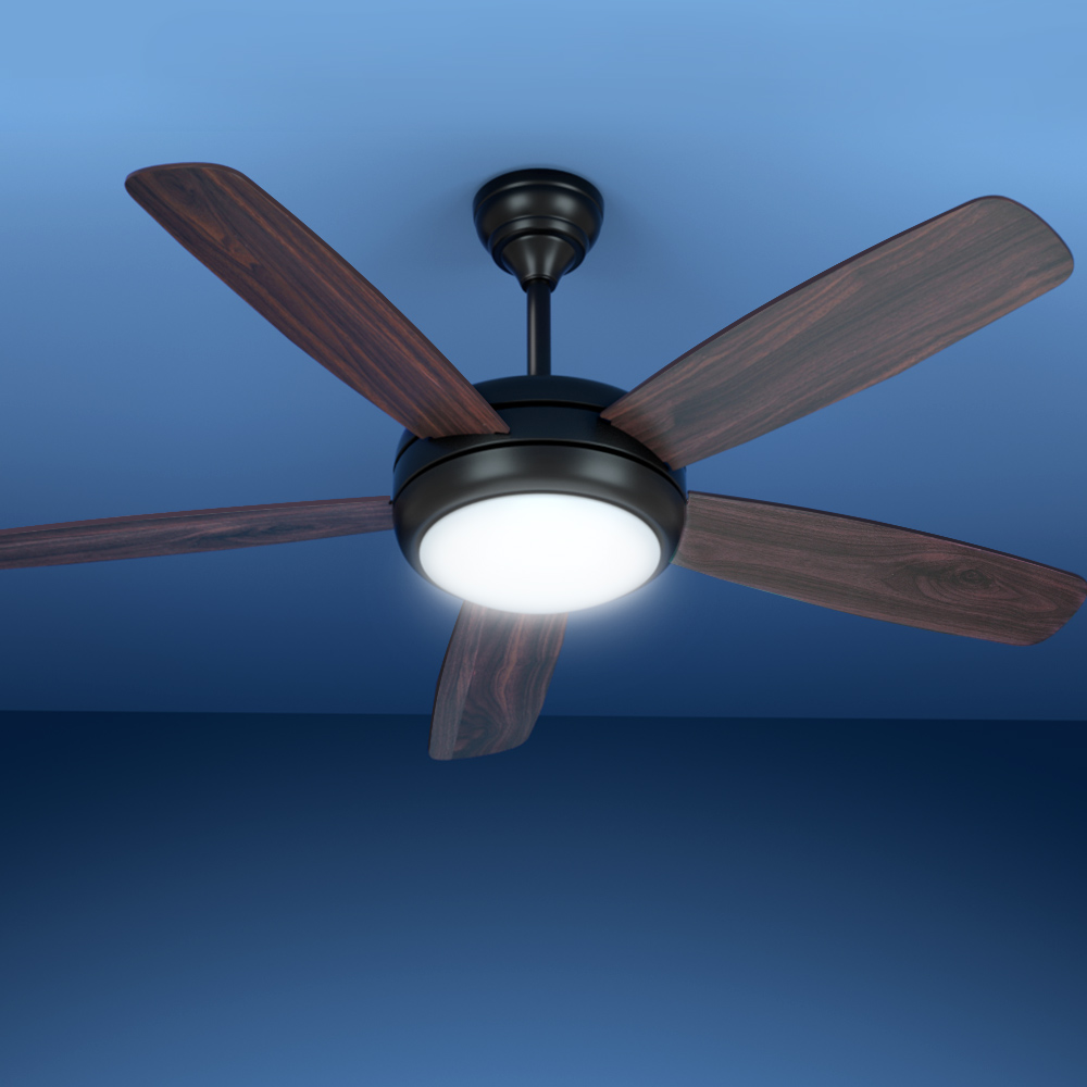 Devanti 52'' Ceiling Fan AC Motor 5 Blades w/Light - Dark Wood - Image 1