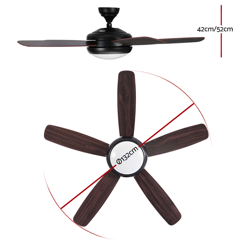 Devanti 52'' Ceiling Fan AC Motor 5 Blades w/Light - Dark Wood - Image 2